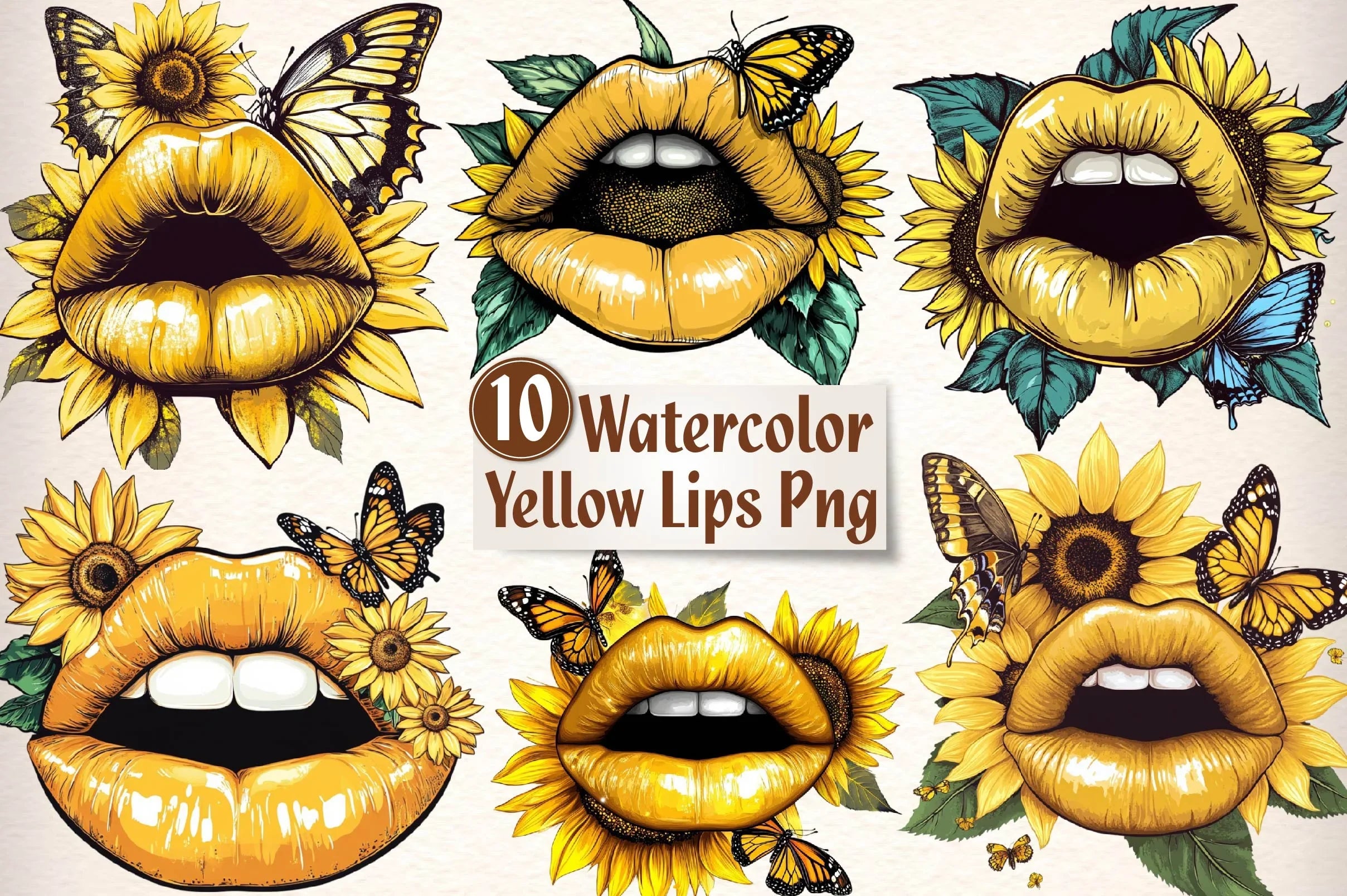 Yellow Lips Clipart Bundle - CraftNest - Digital Crafting and Art