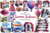 Pink Summer Santorini Travel Clipart Bundle