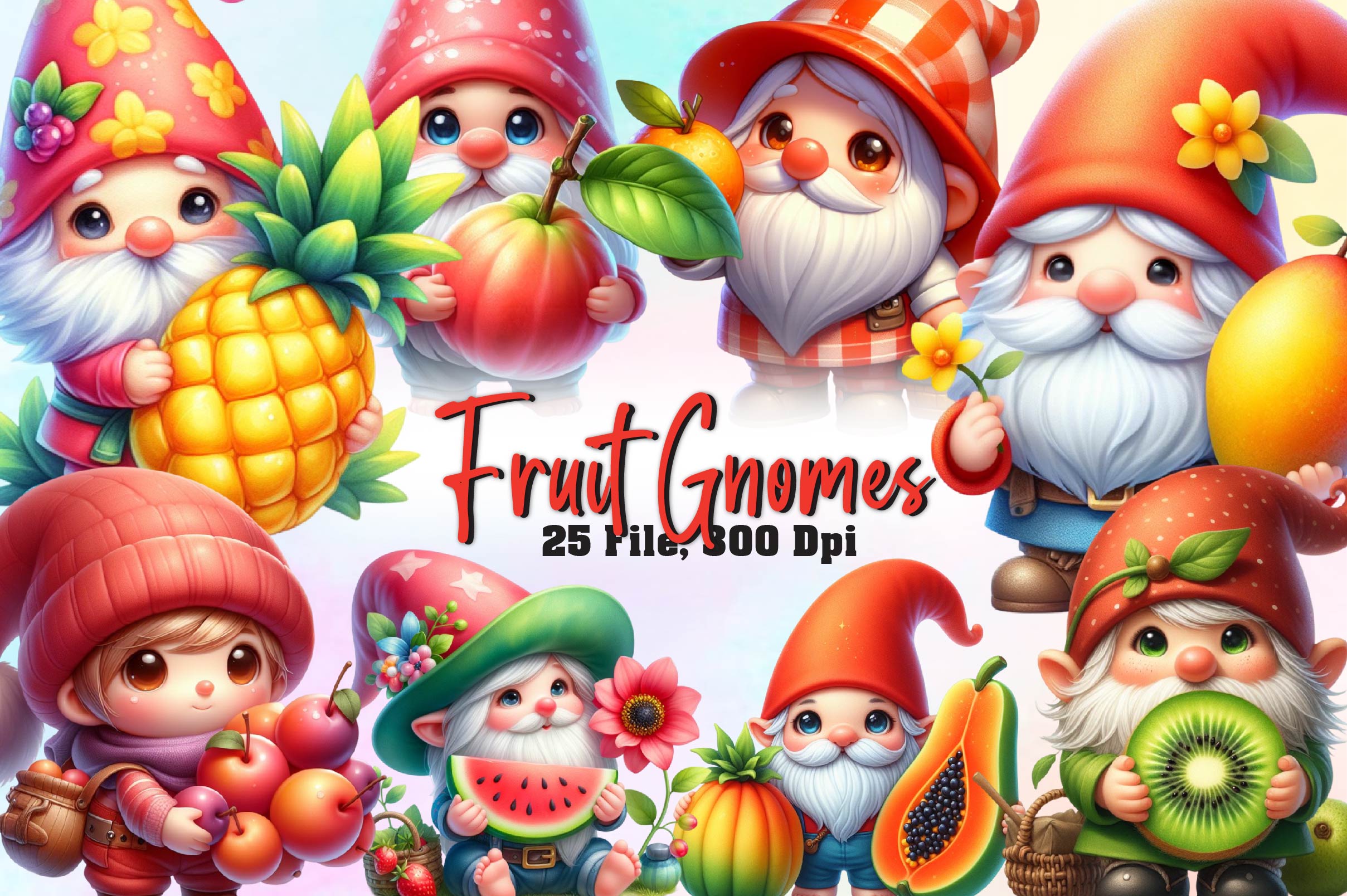Fruit Gnomes Set Clipart Bundle