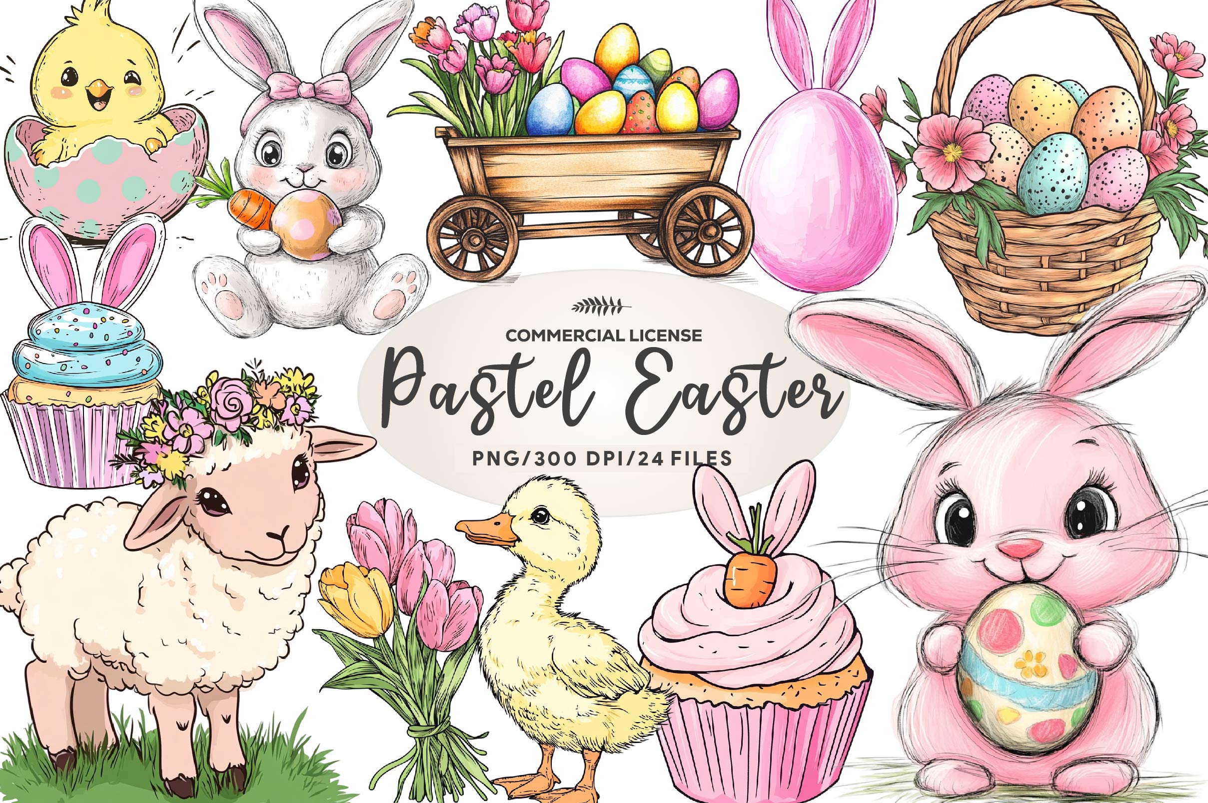Cute Pastel Easter Clipart Bundle