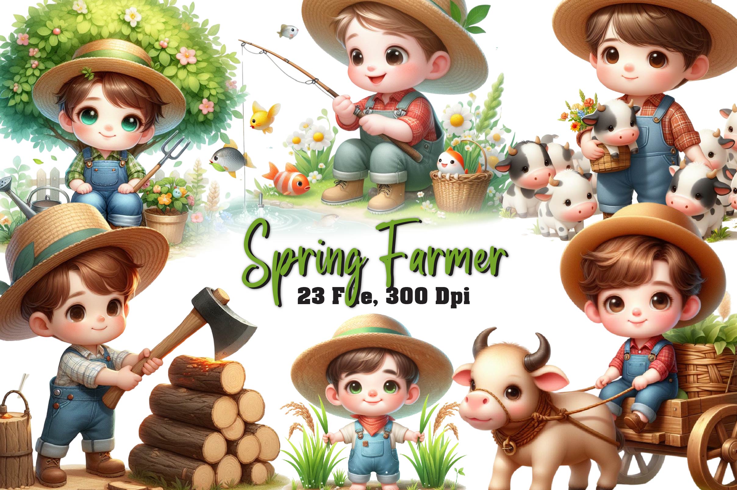 Spring Farmer Cute Farmer Clipart Bundle