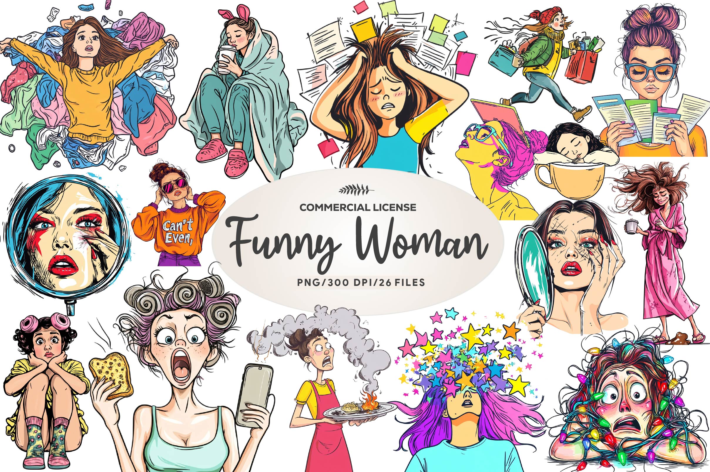 Funny Woman Clipart Bundle