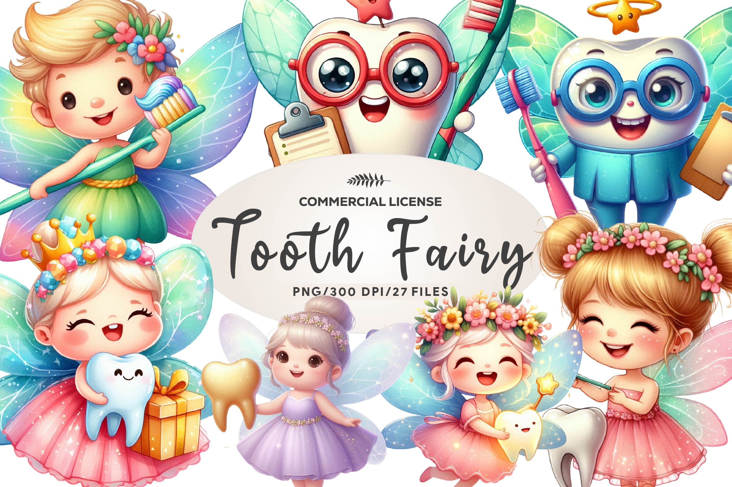 Mascot Cute Tooth Fairy Clipart Bundle 1
