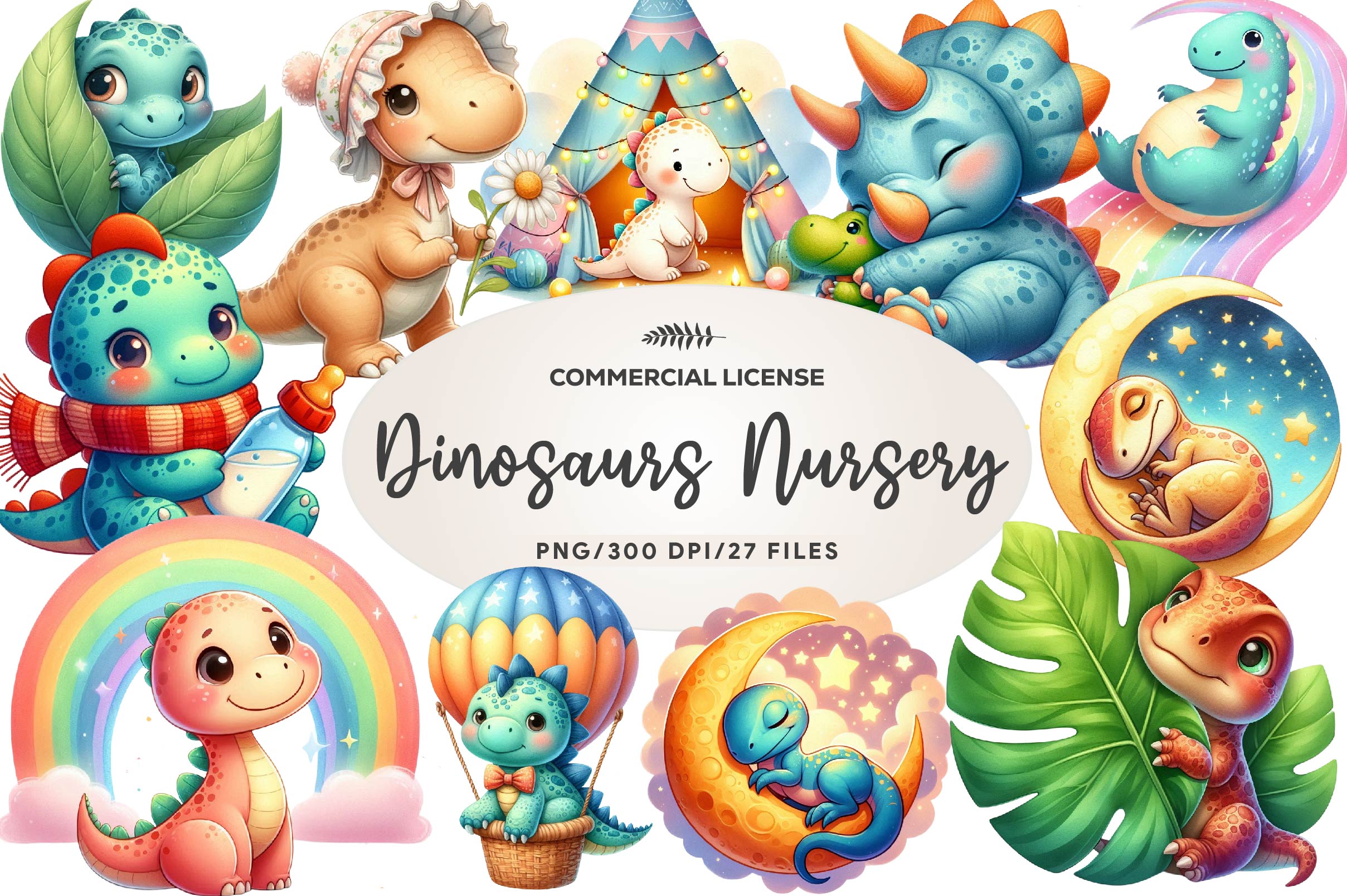 Dinosaurs Nursery Decor Clipart Bundle