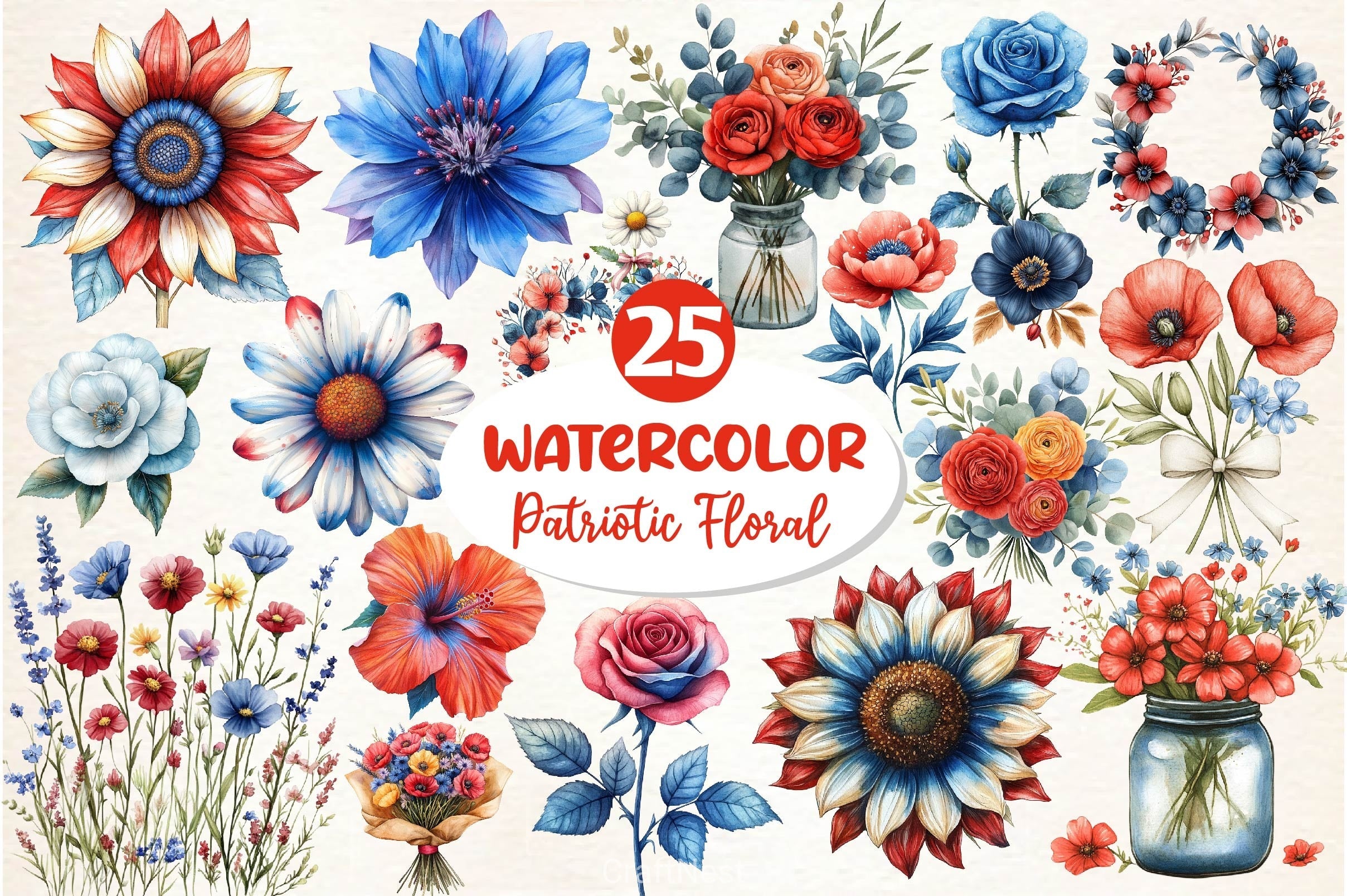 Patriotic Floral Clipart Bundle