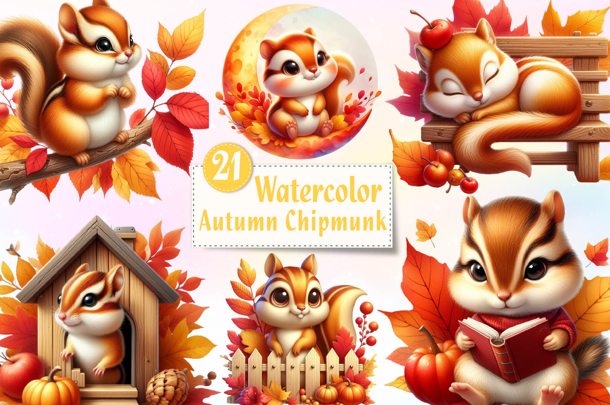 Autumn Eastern Chipmunk Clipart Bundle