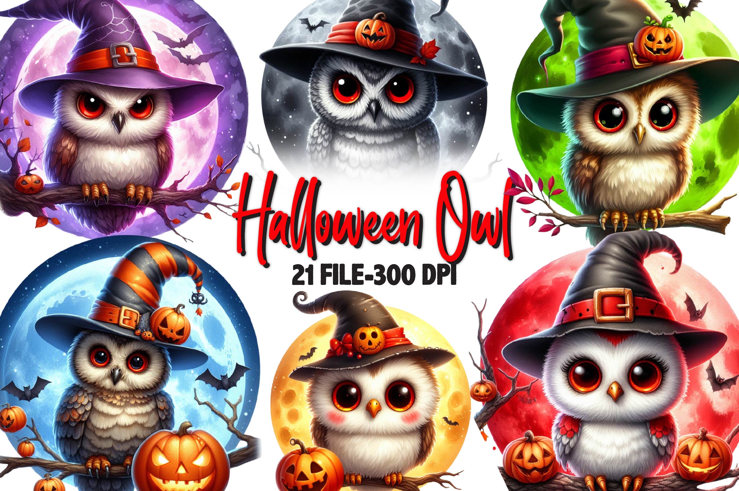 Halloween Bright Owl Clipart Bundle