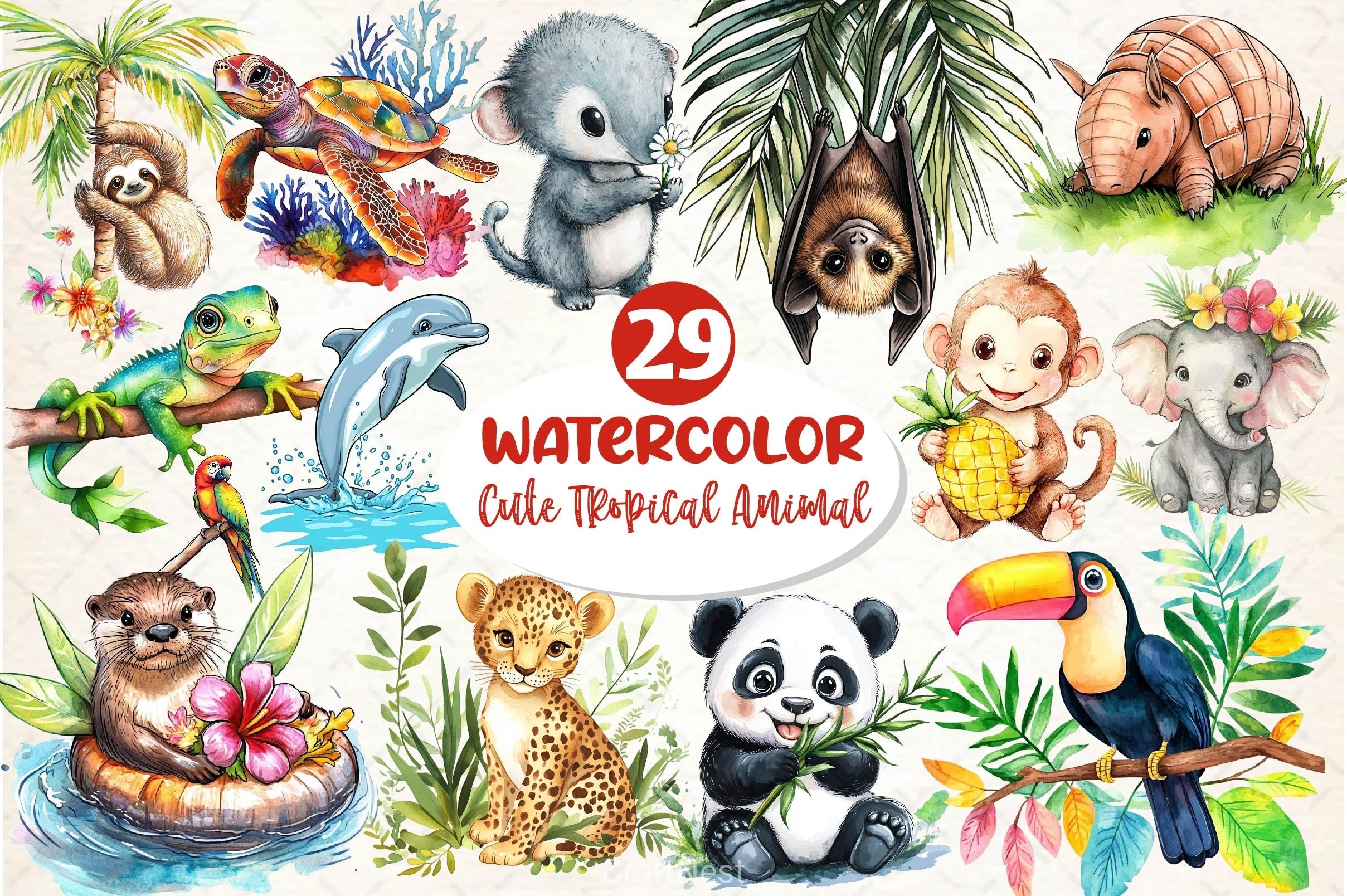 Cute Tropical Animal Clipart Bundle