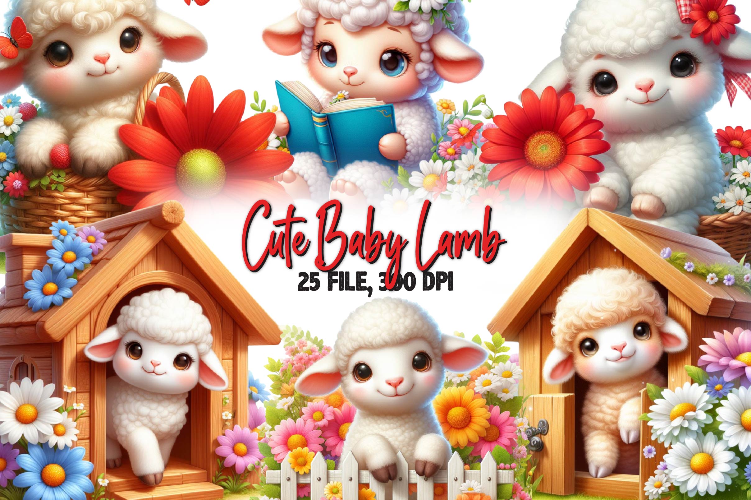 Cute Baby Lamb Clipart Bundle