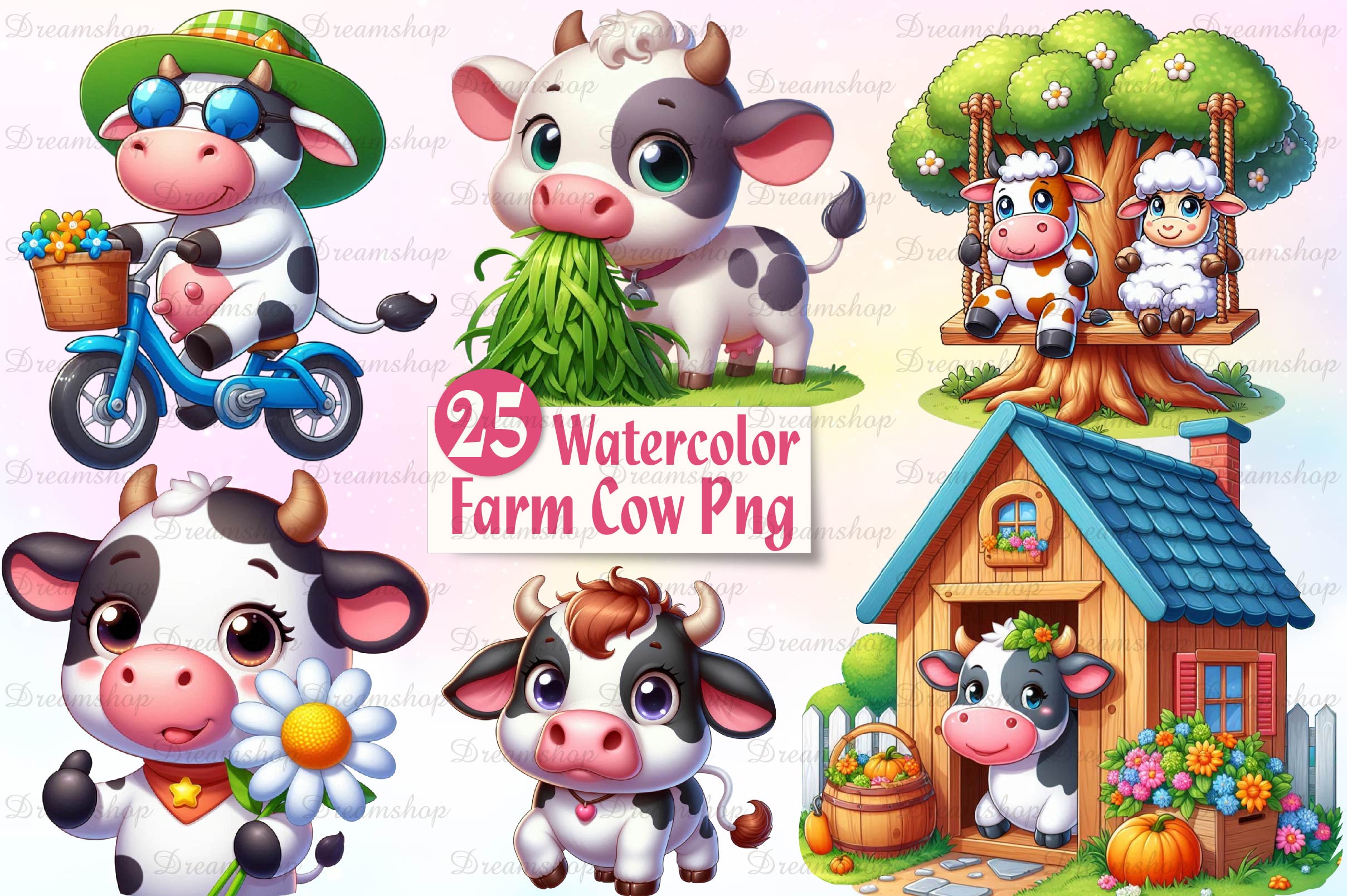 Cute Farm Cows Clipart Bundle