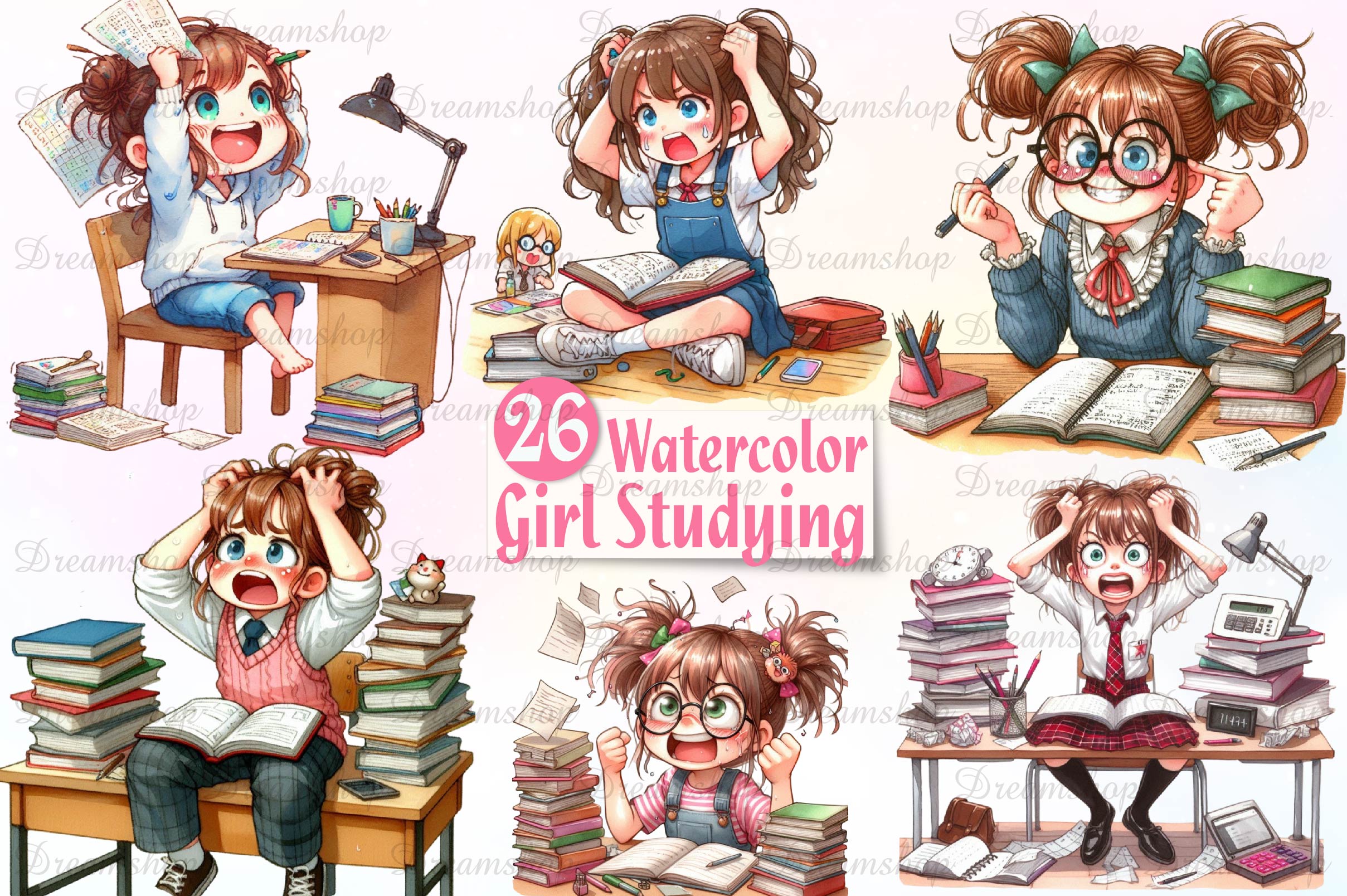 Girl Studying Clipart Bundle
