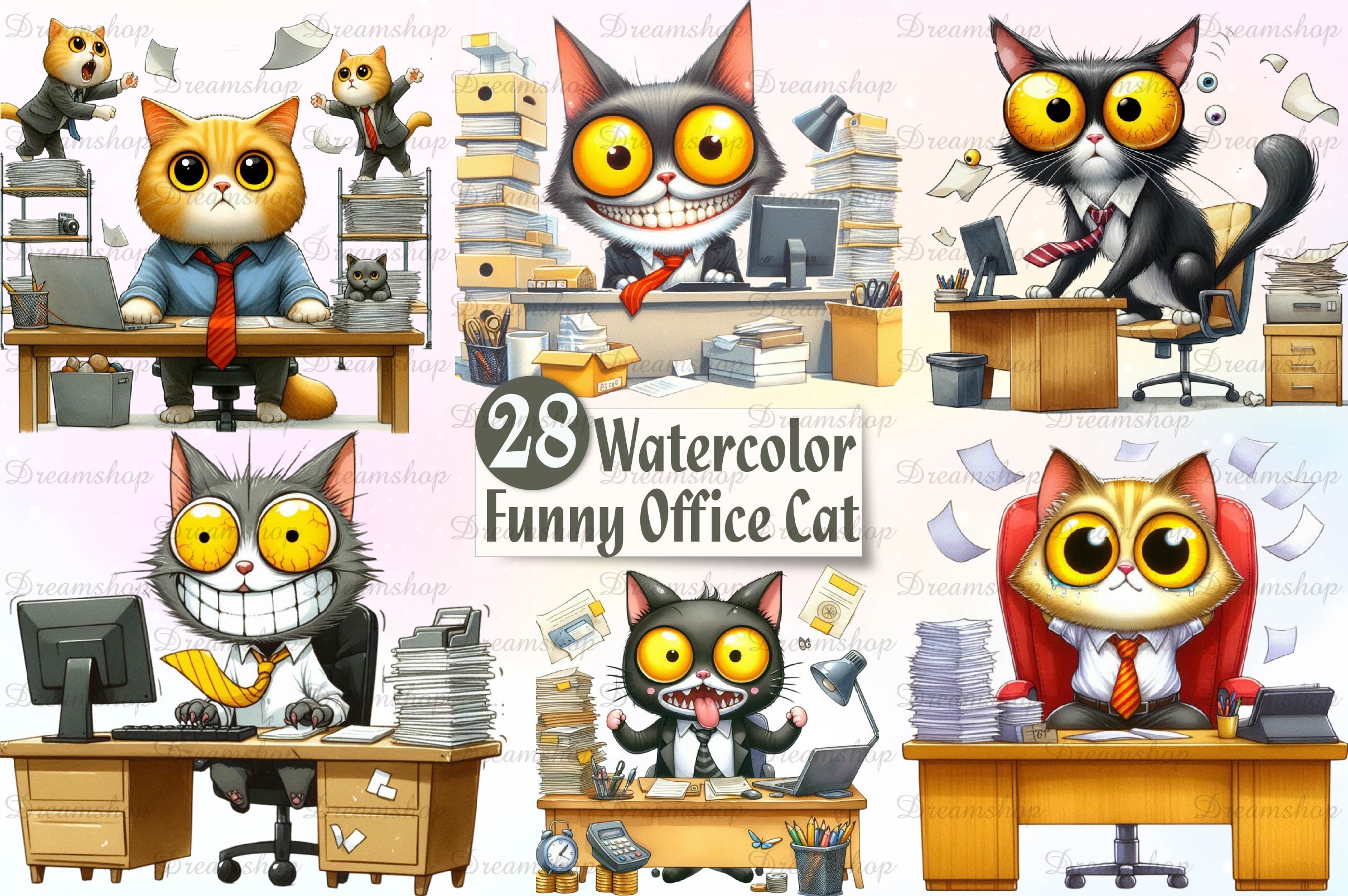 Funny Office Cat Clipart Bundle