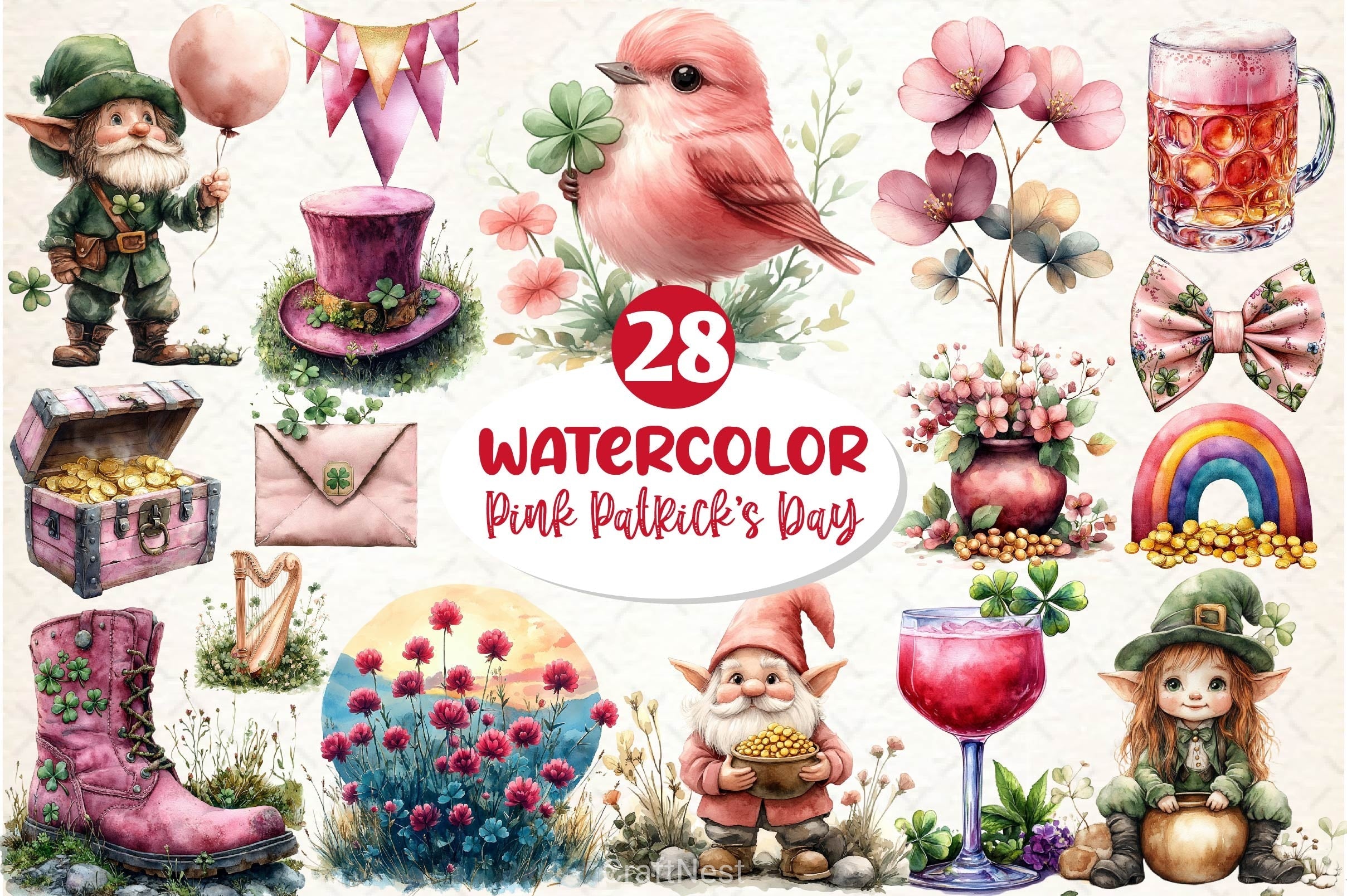 Pink Patricks Day Clipart Bundle
