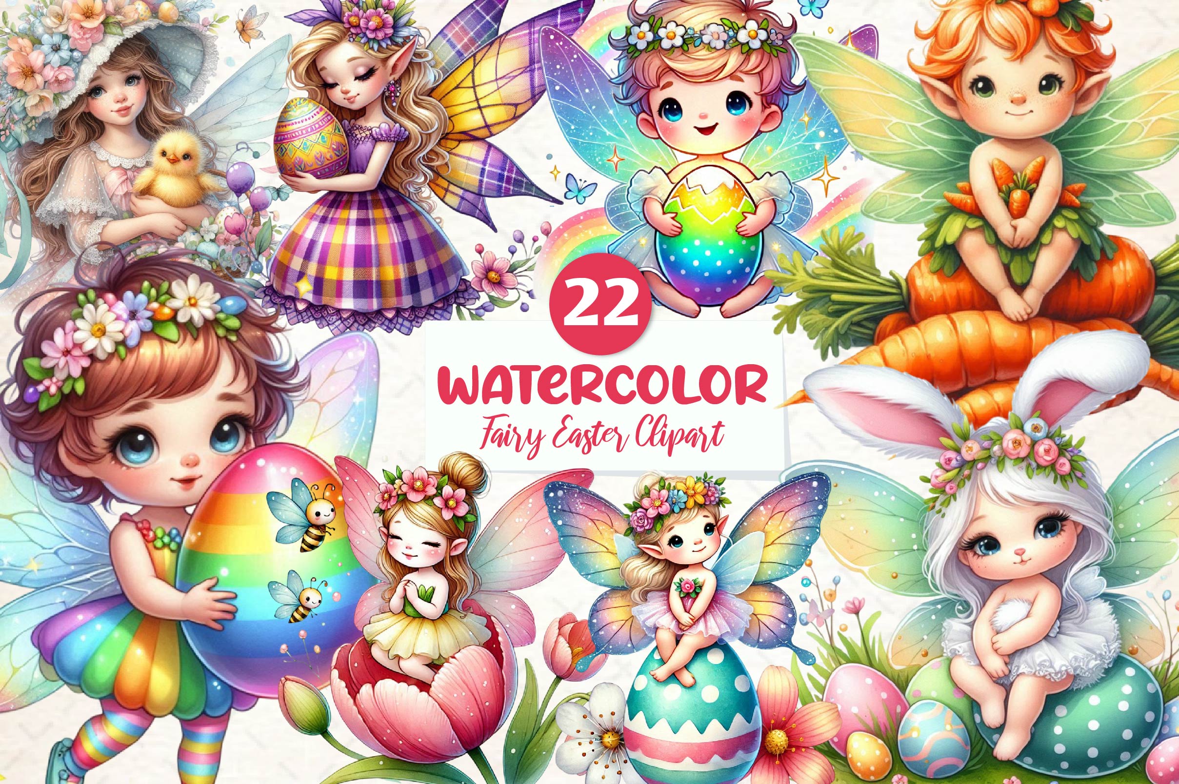 Cute Fairy Easter Clipart Bundle