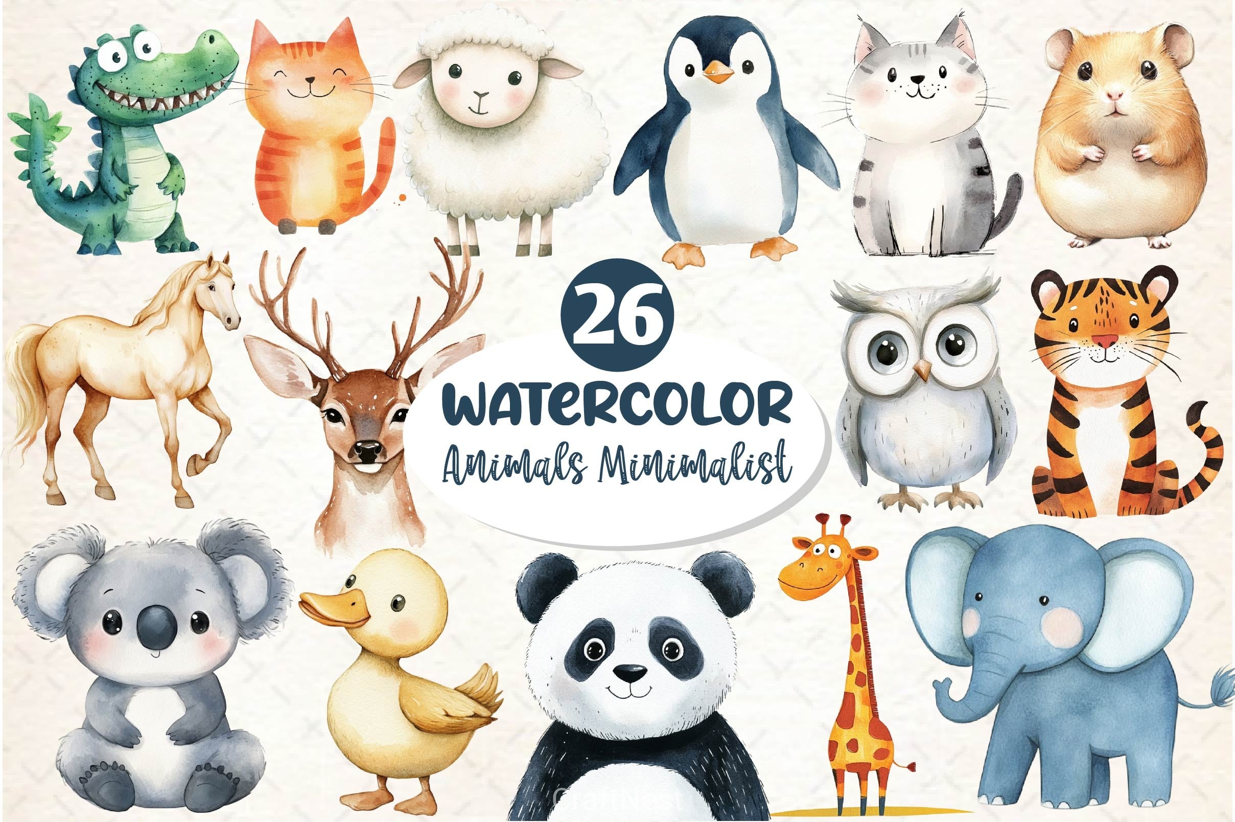 Animals Minimalist Cartoon Clipart Bundle 4