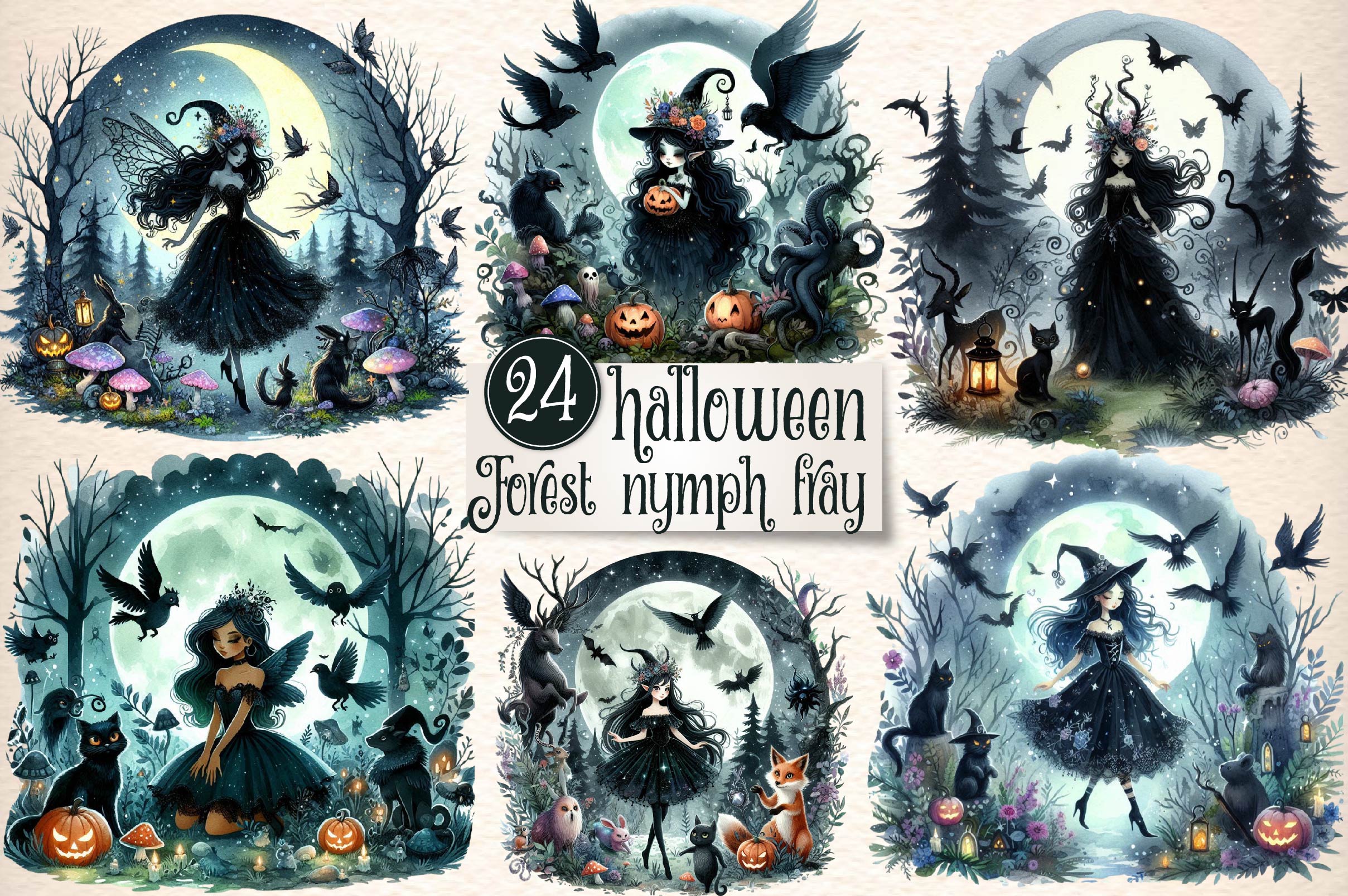 Halloween Forest Nymph Fairy Clipart Bundle