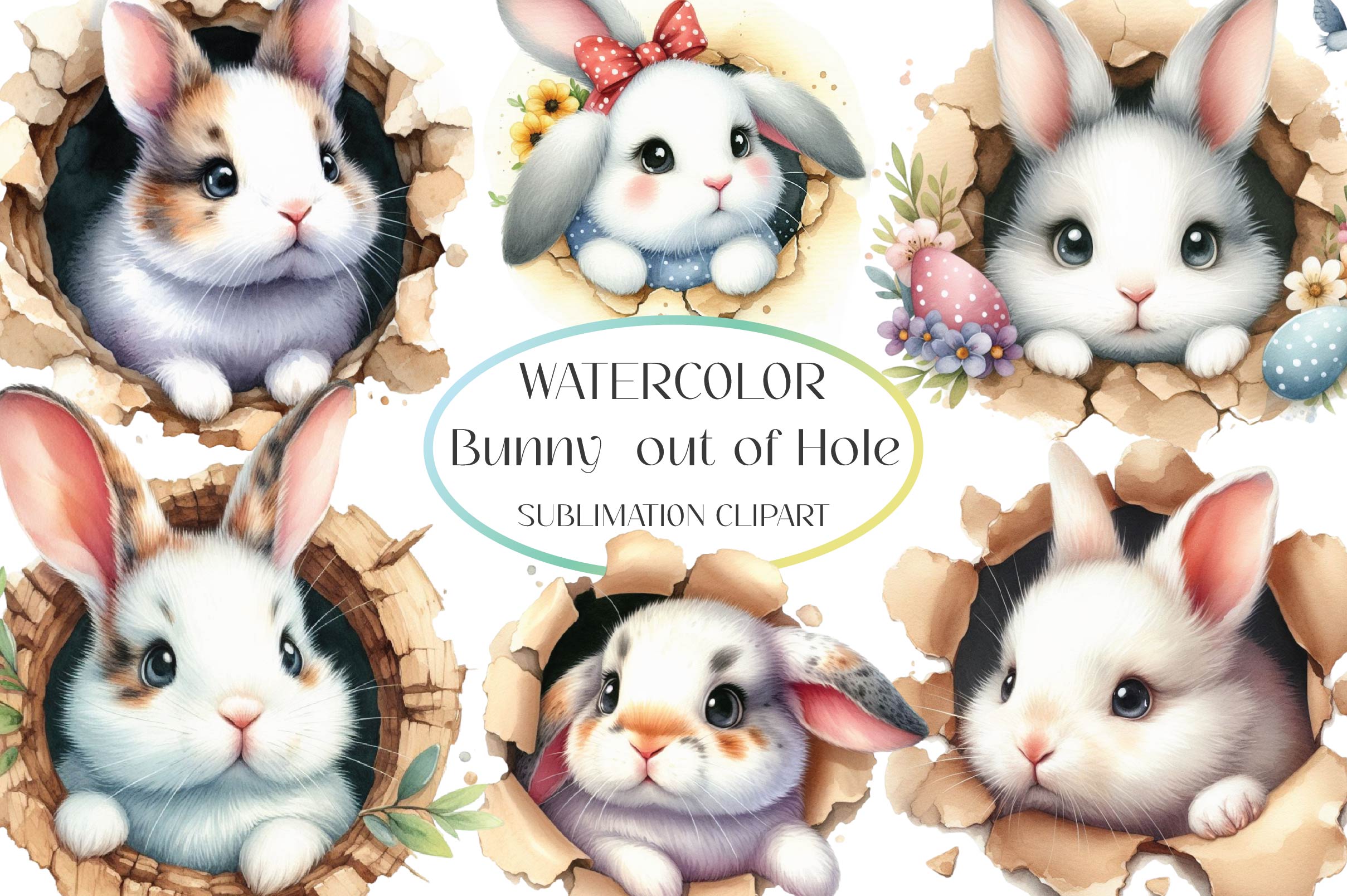Bunny Peeks Out Of A Hole Clipart Bundle