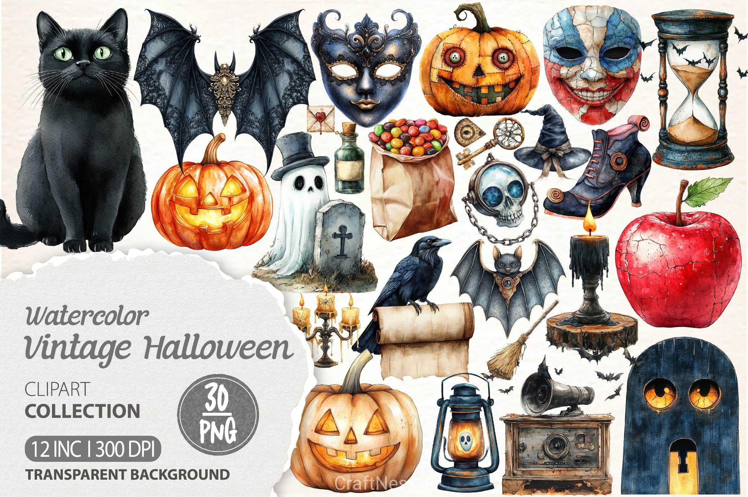 Vintage Halloween Clipart Bundle 2