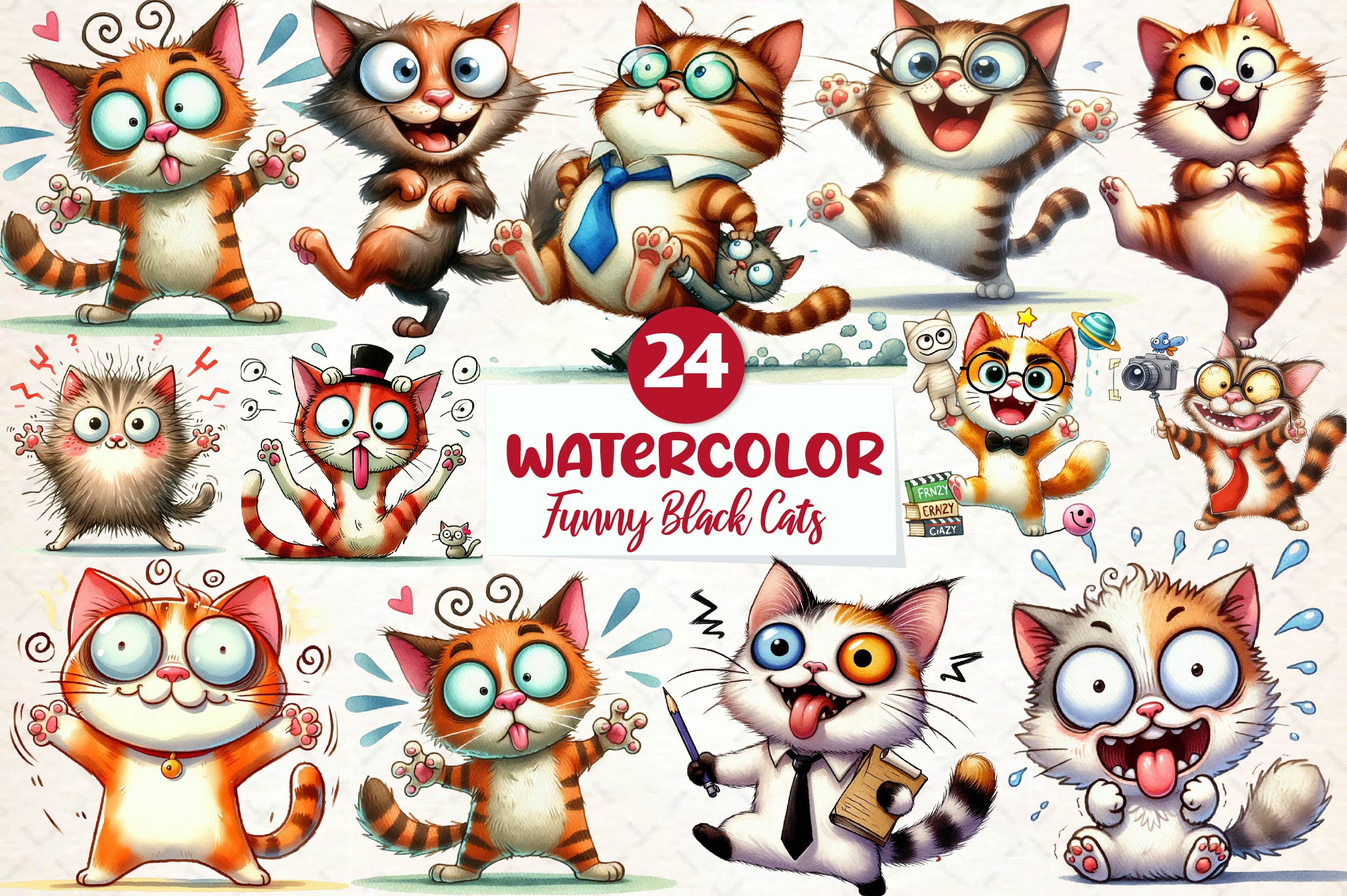 Funny Black Cats Crazy Cat Clipart Bundle