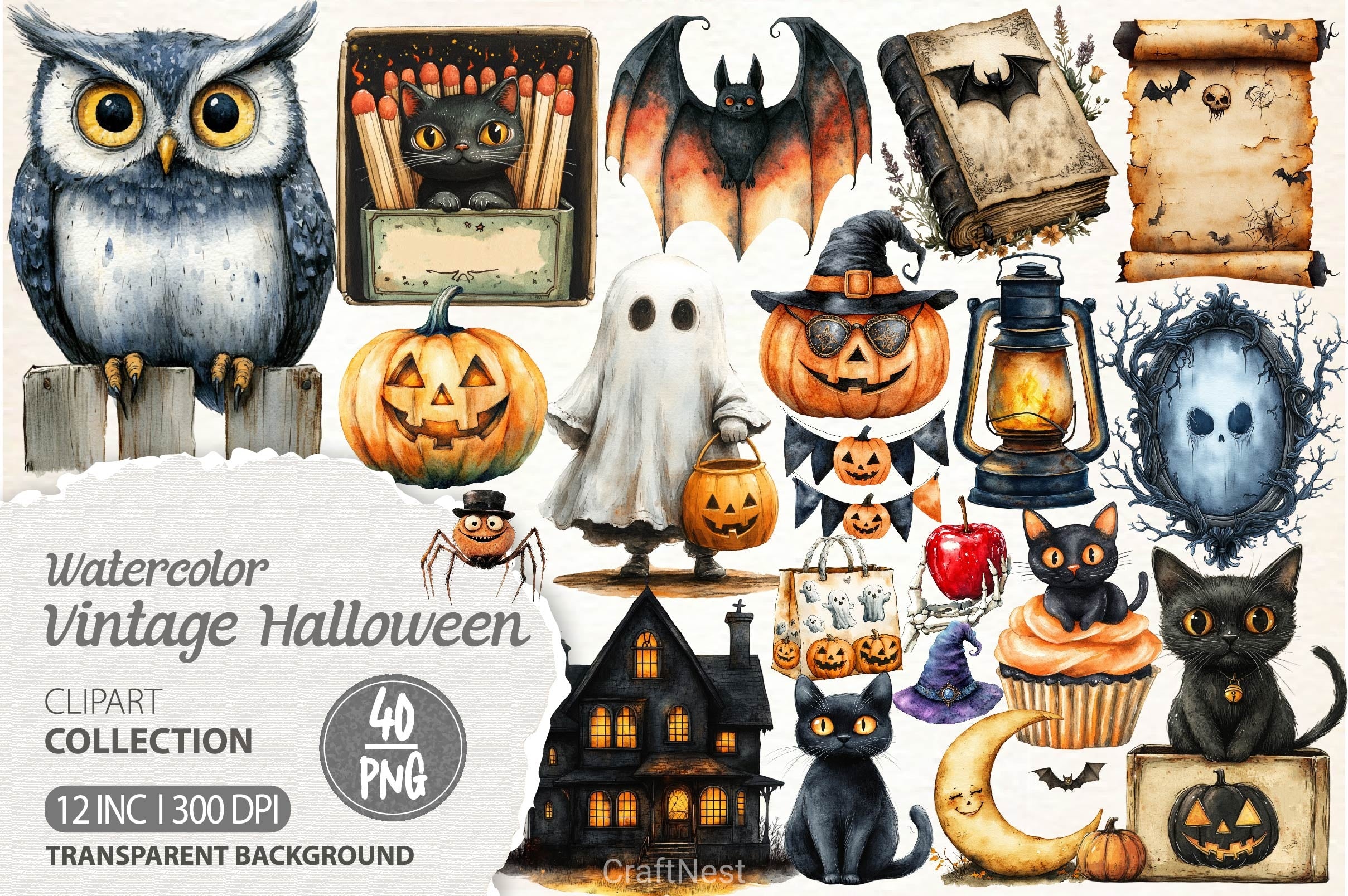 Vintage Halloween Clipart Bundle 3