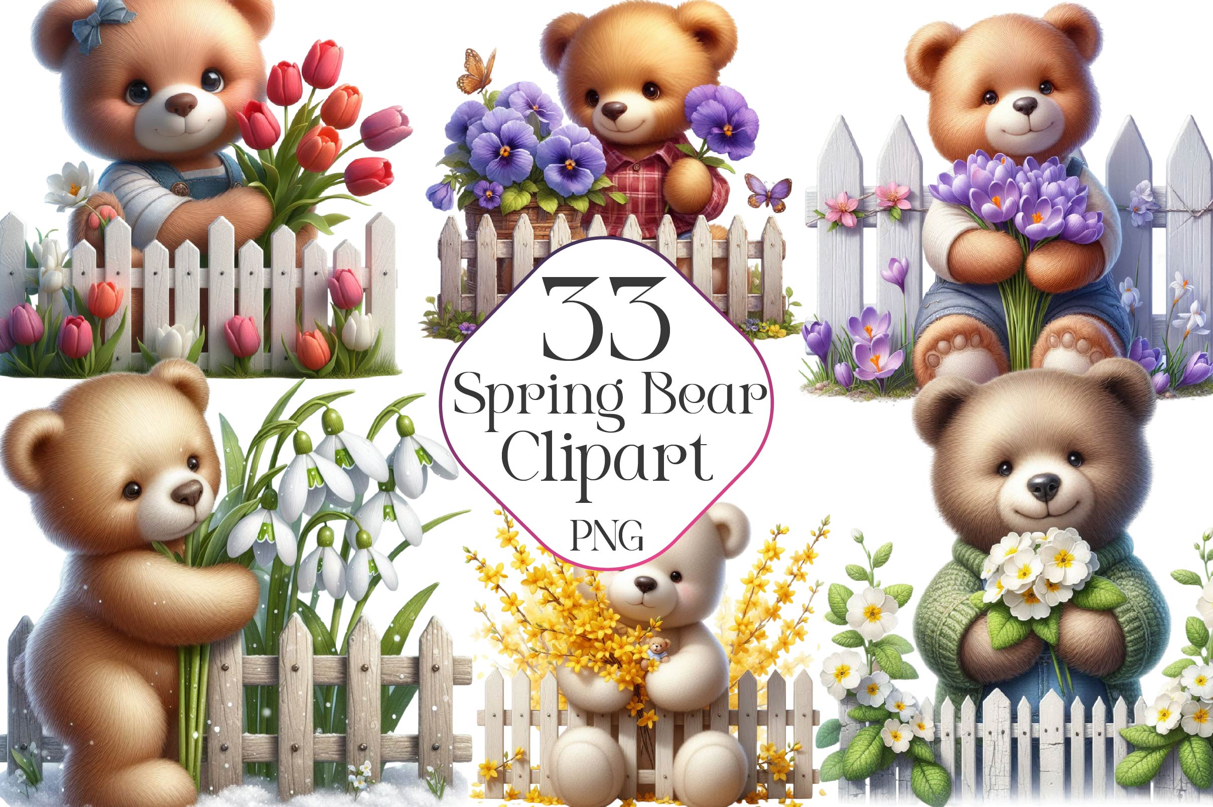 Cute Spring Bear Clipart Bundle