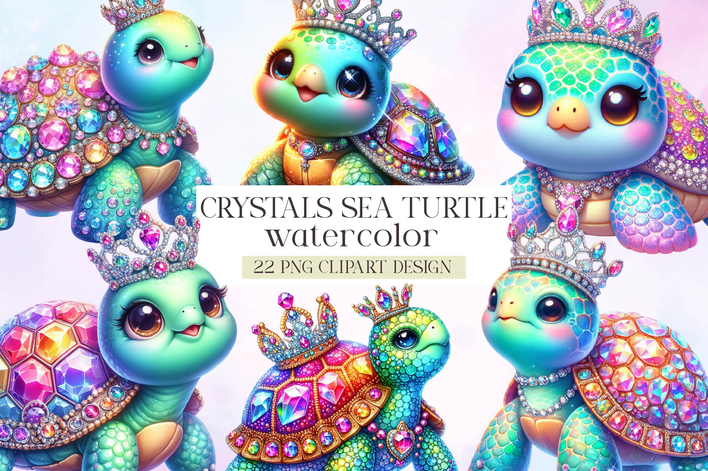 Crystals Sea Turtle Clipart Bundle