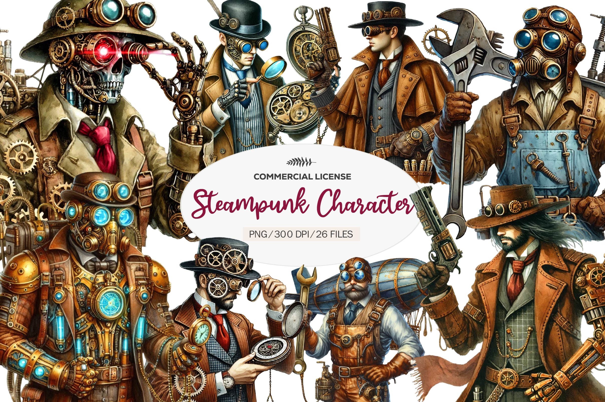 Steampunk Character Clipart Bundle
