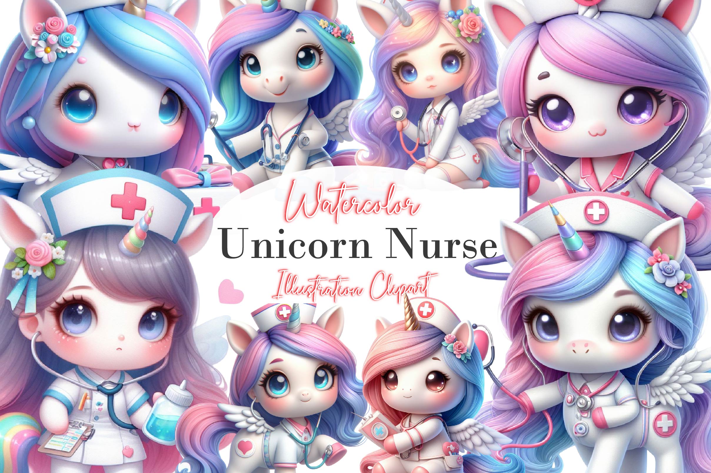 Unicorn Nurse Clipart Bundle