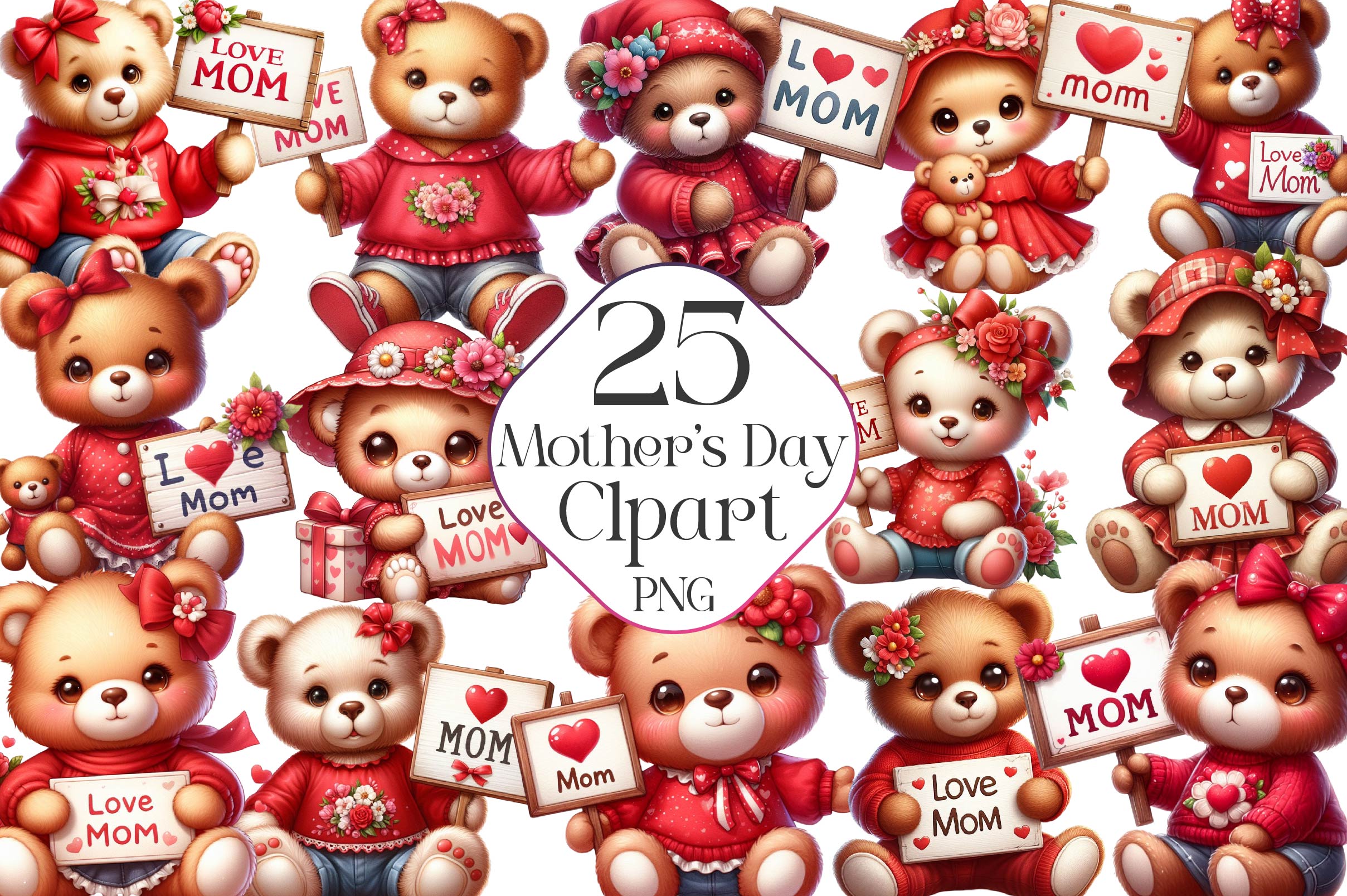 Mothers Day Bear Love Mum Clipart Bundle