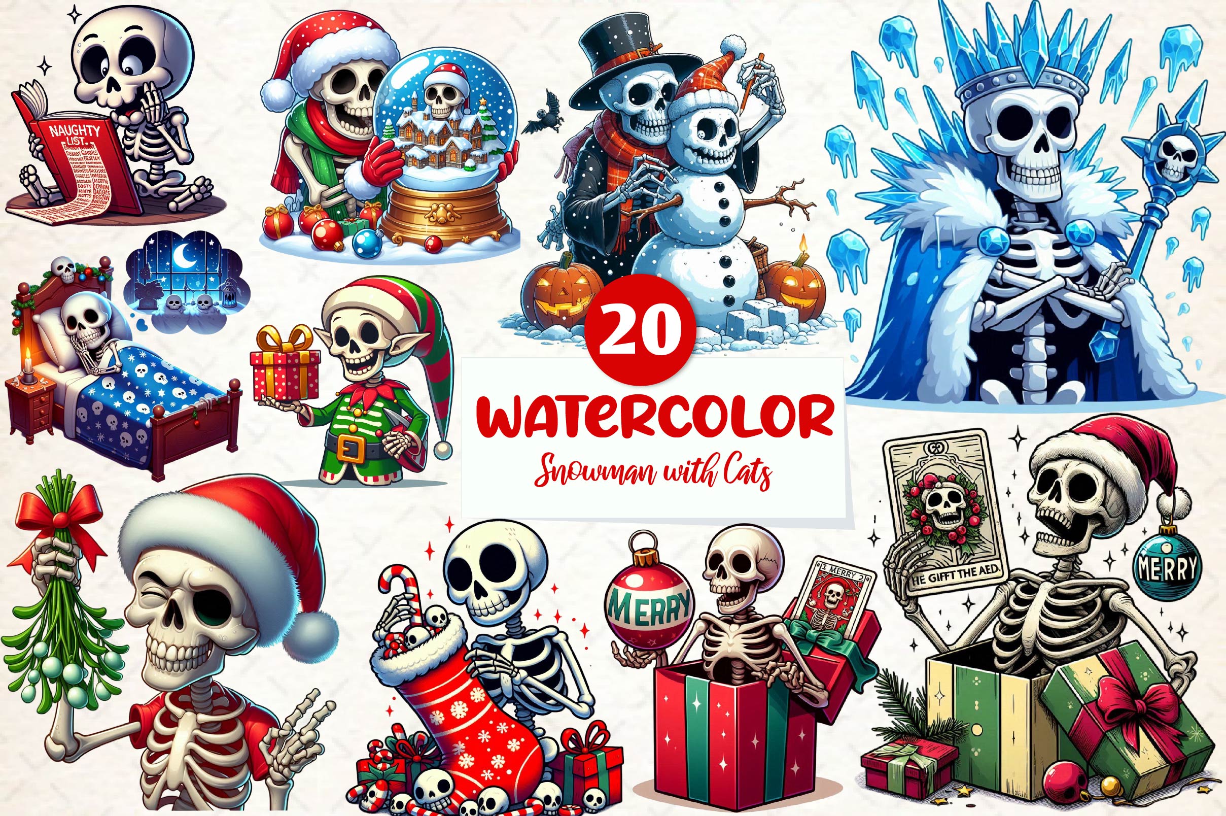 Funny Christmas Skeleton Clipart Bundle