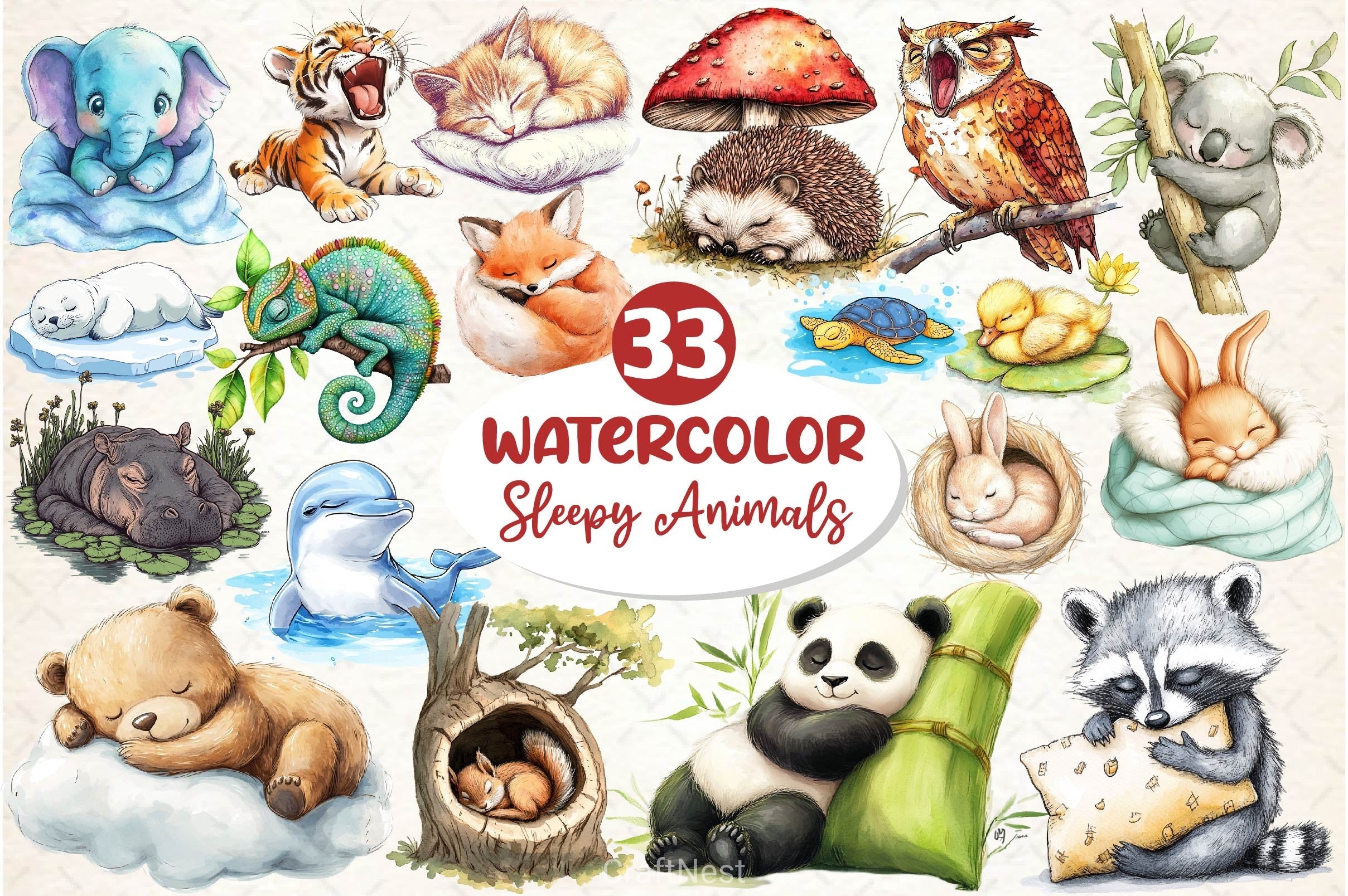 Sleepy Animals Clipart Bundle 3