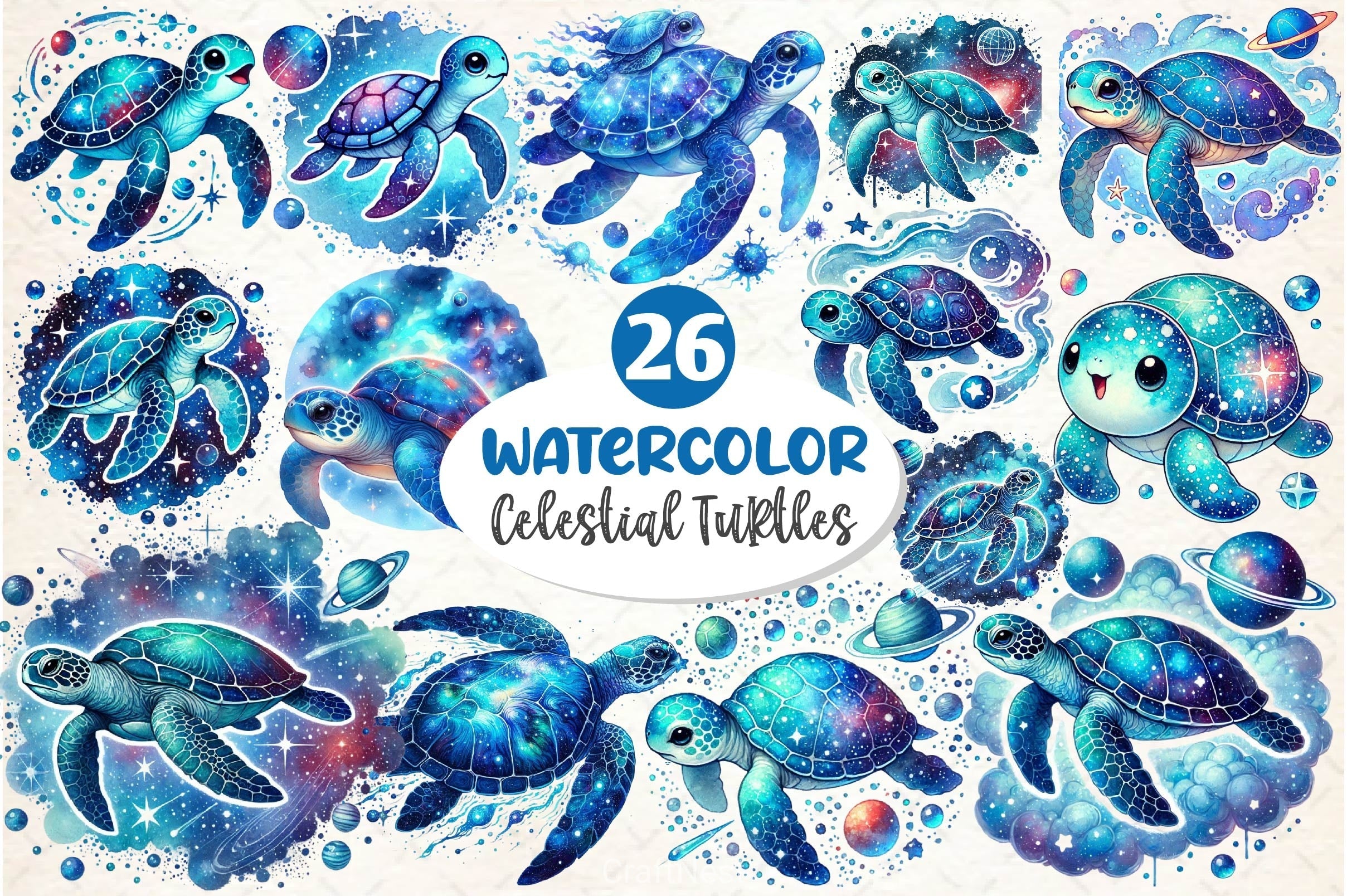 Celestial Turtles Clipart Bundle