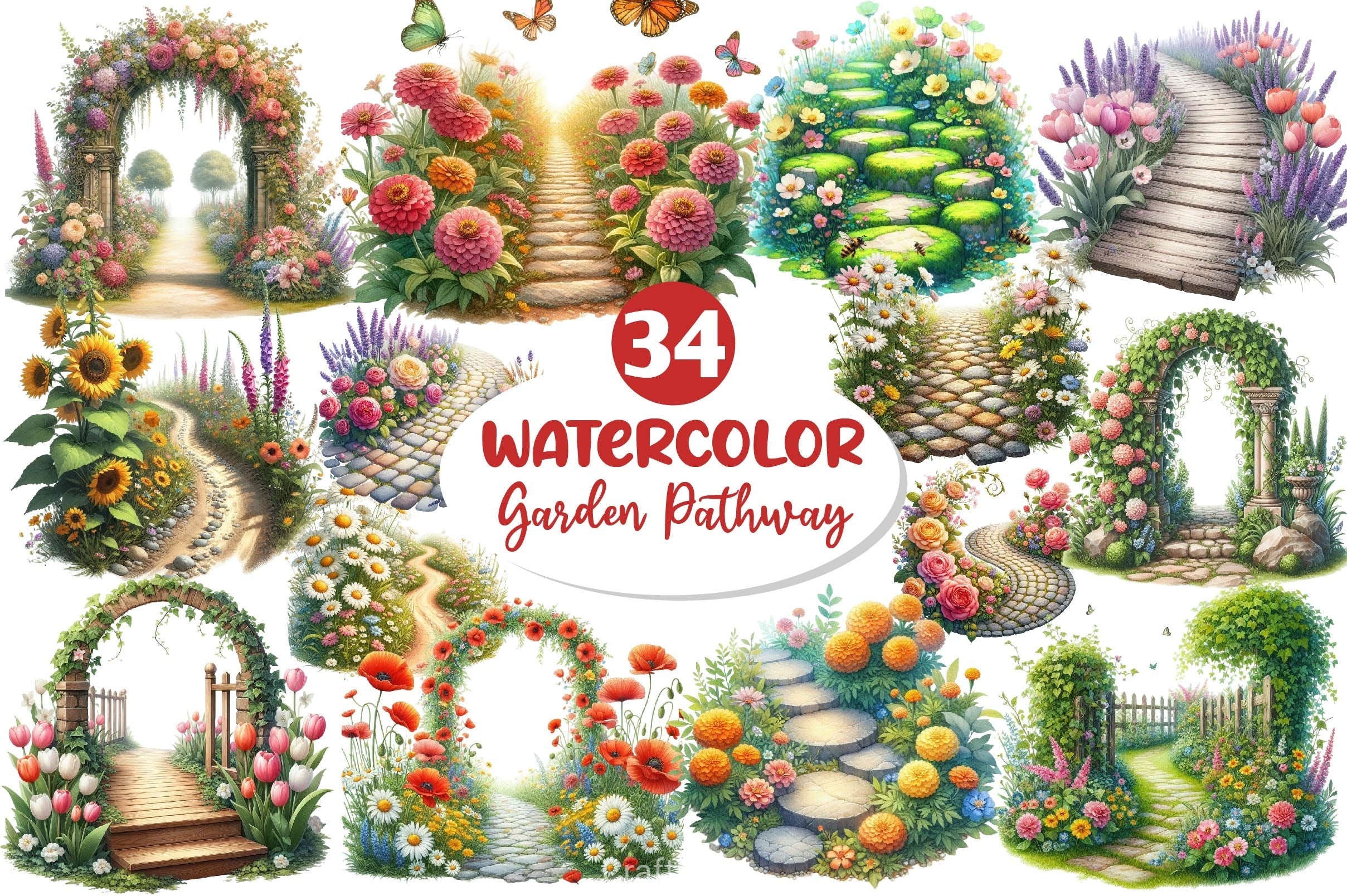 Flower Garden Pathway Clipart Bundle 1