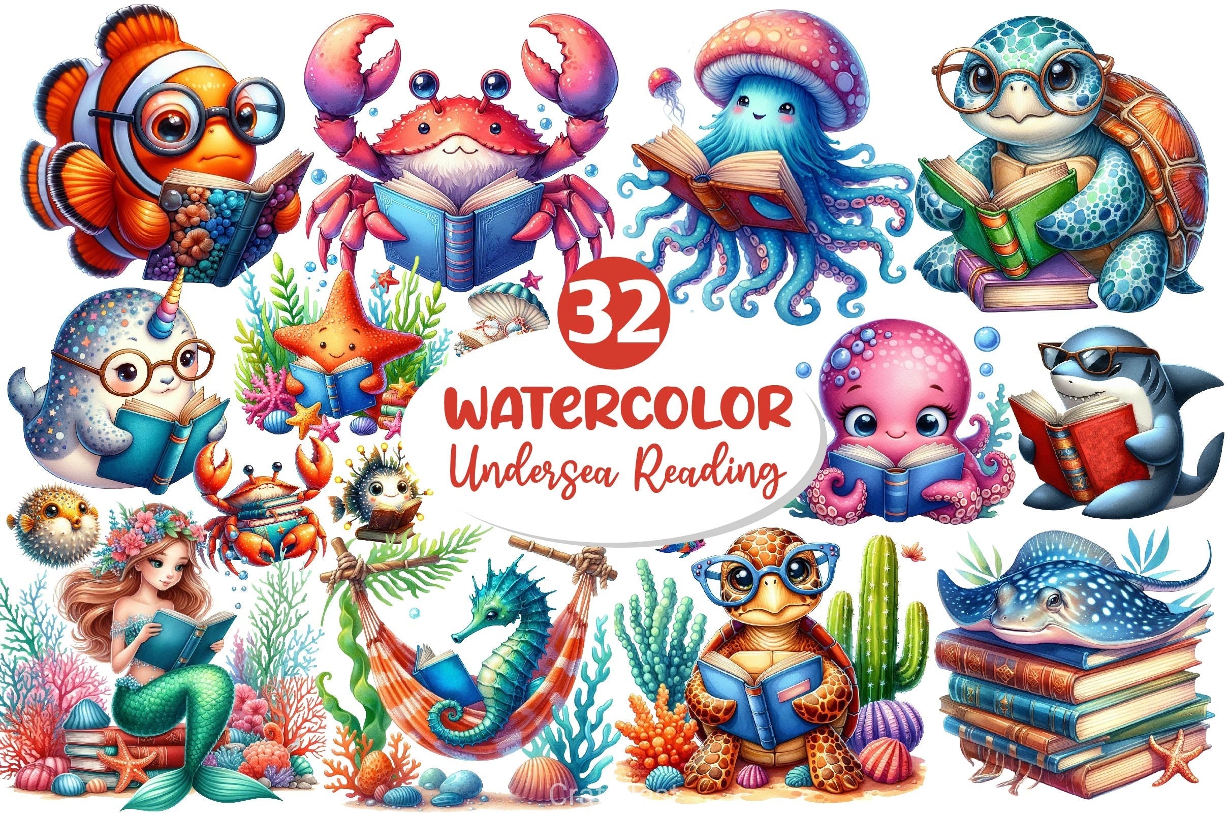 Undersea Reading Clipart Bundle 2