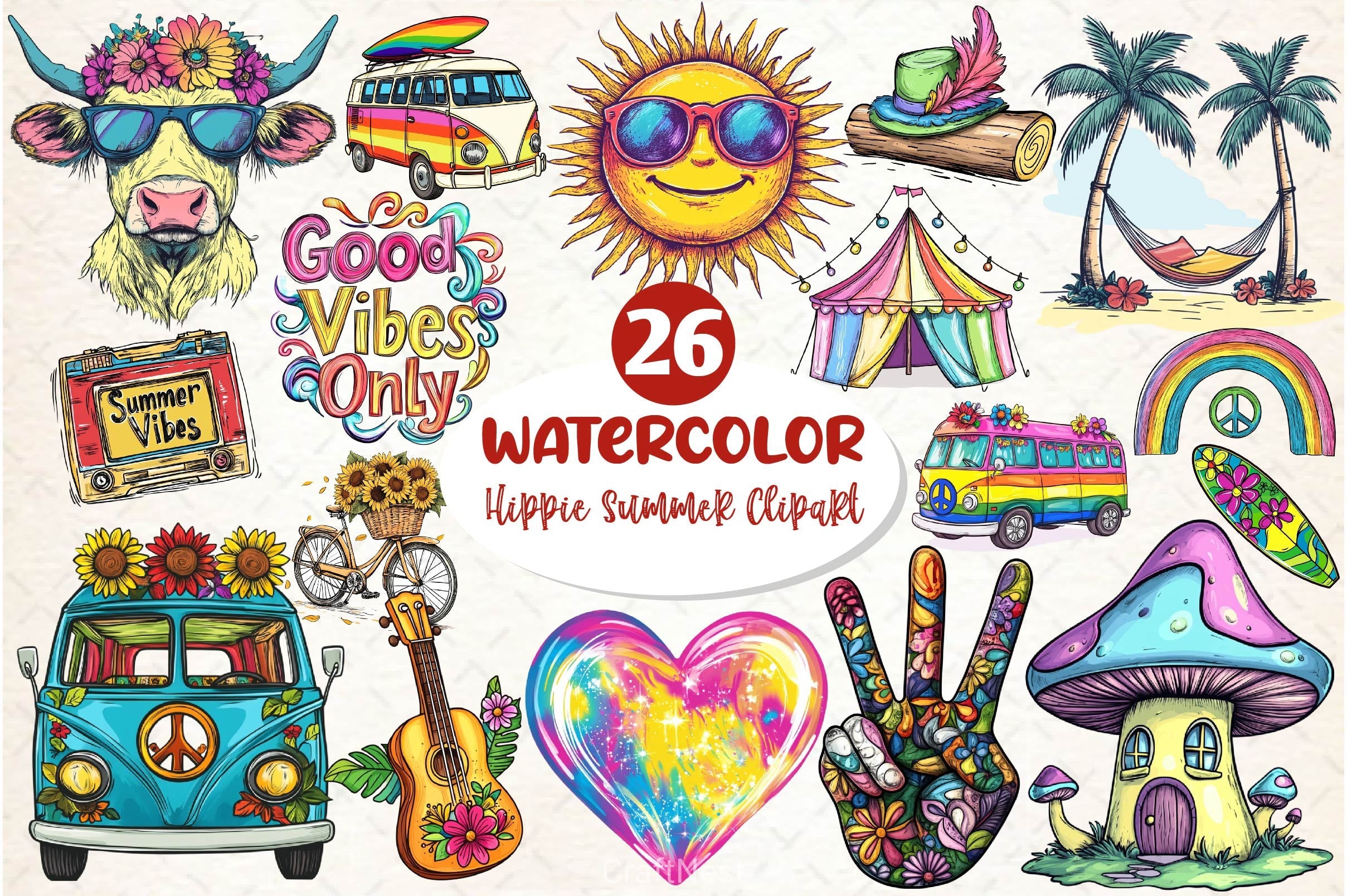 Hippie Summer Clipart Bundle 2