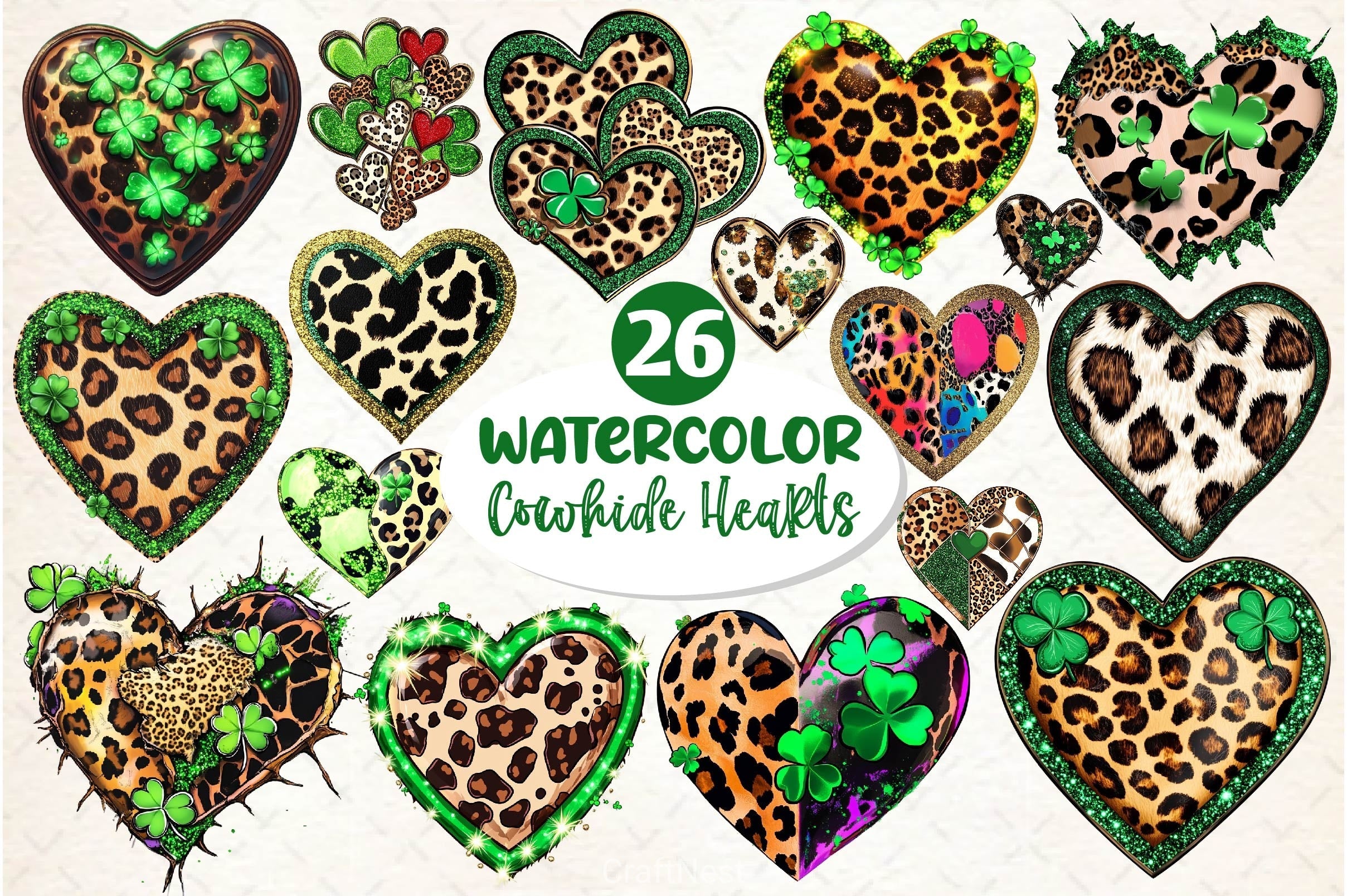 Patricks Leopard Cowhide Hearts Clipart Bundle