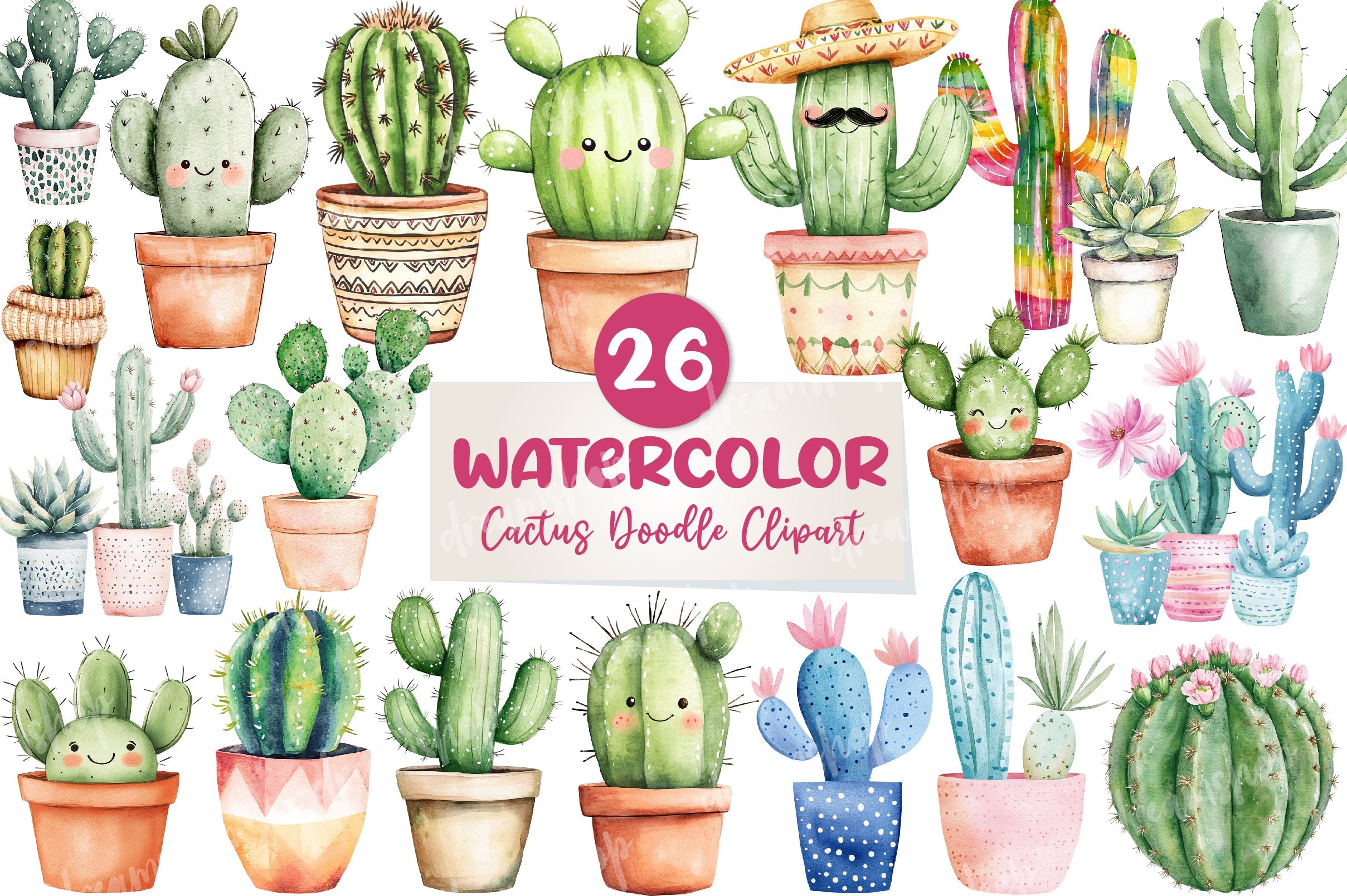 Cactus Doodle Clipart Bundle 1