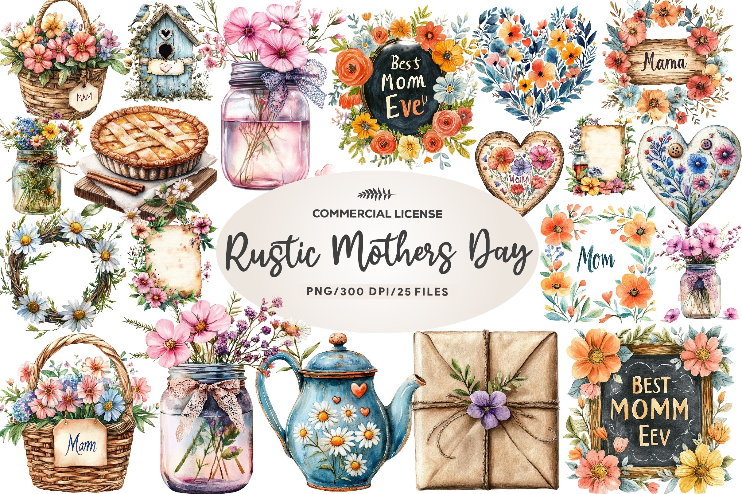 Rustic Mothers Day Clipart Bundle