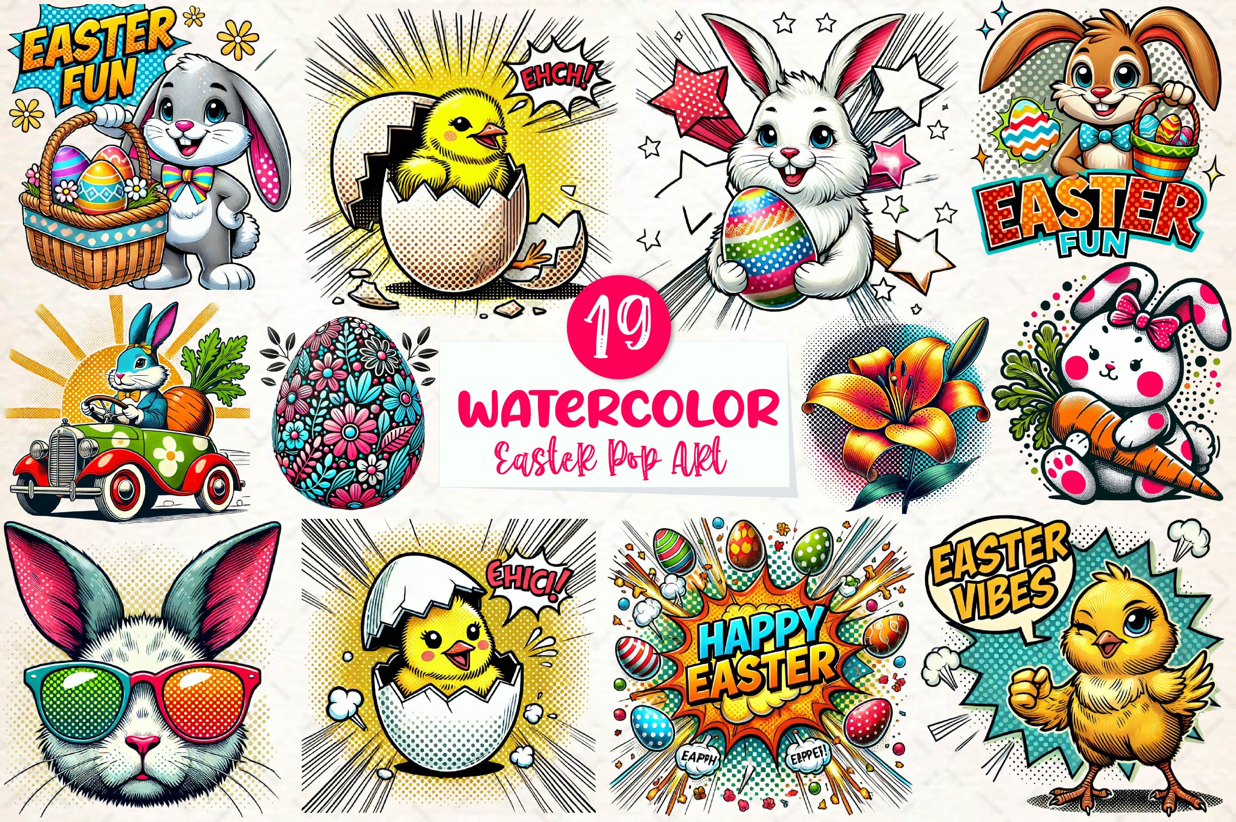 Easter Pop Art Clipart Bundle