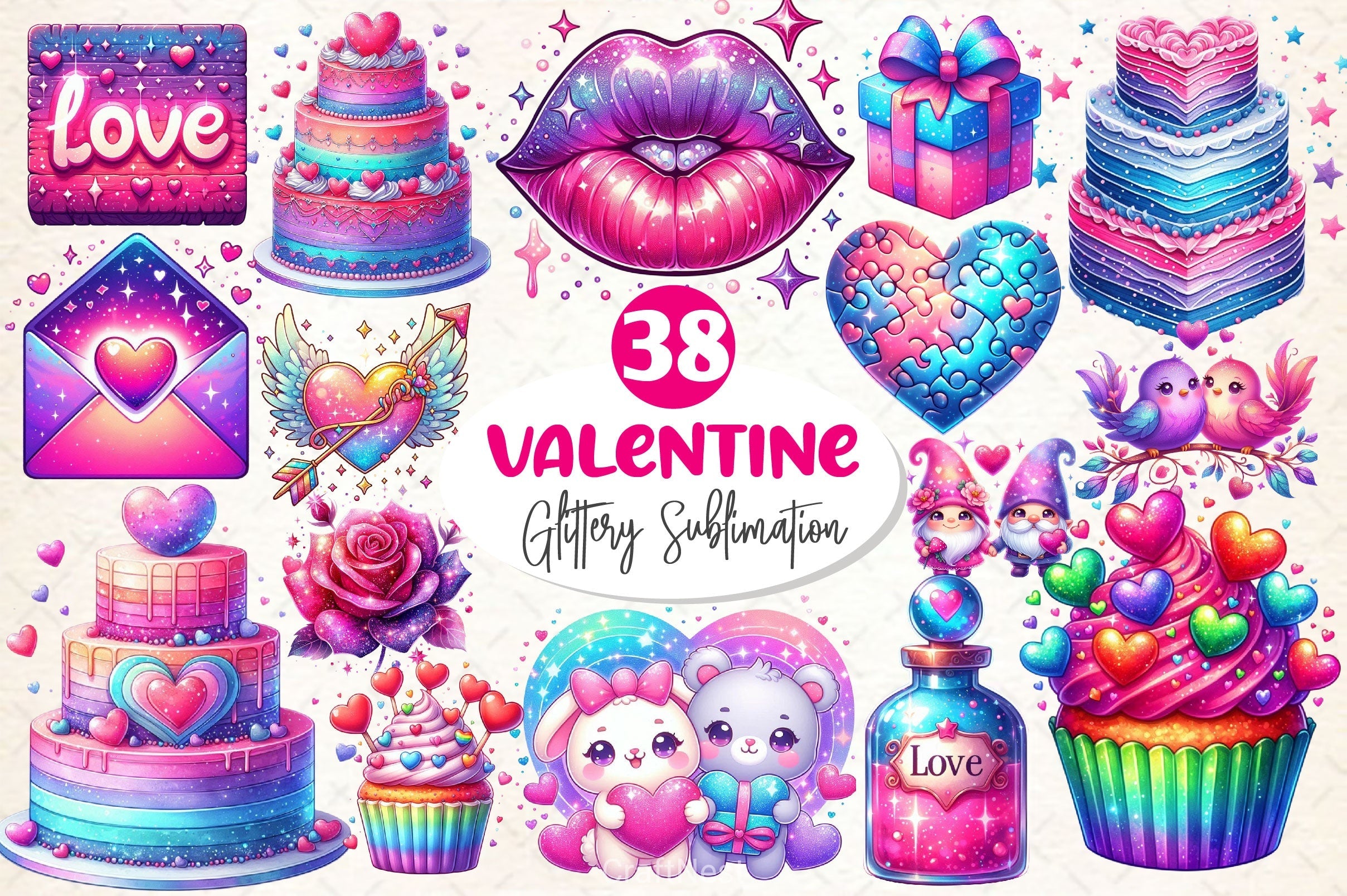 Glittery Valentine Clipart Bundle 2