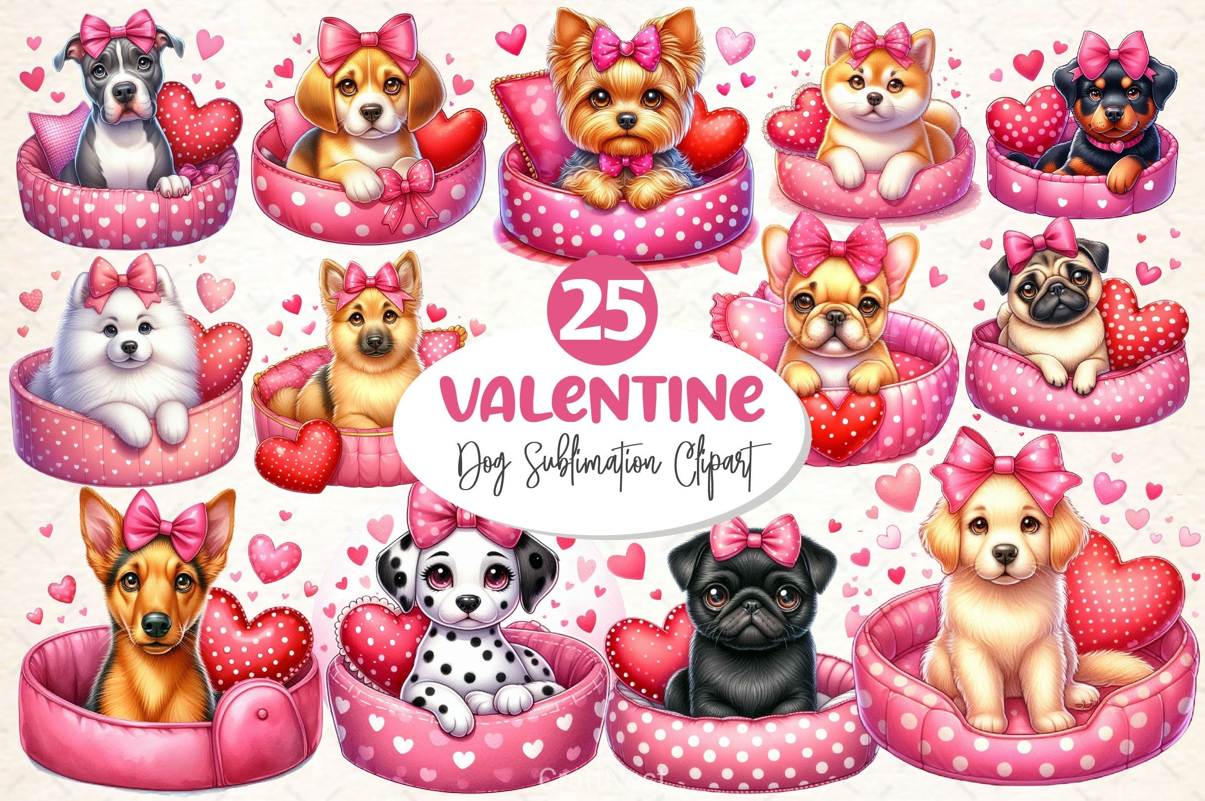 Valentine Dogs Clipart Bundle