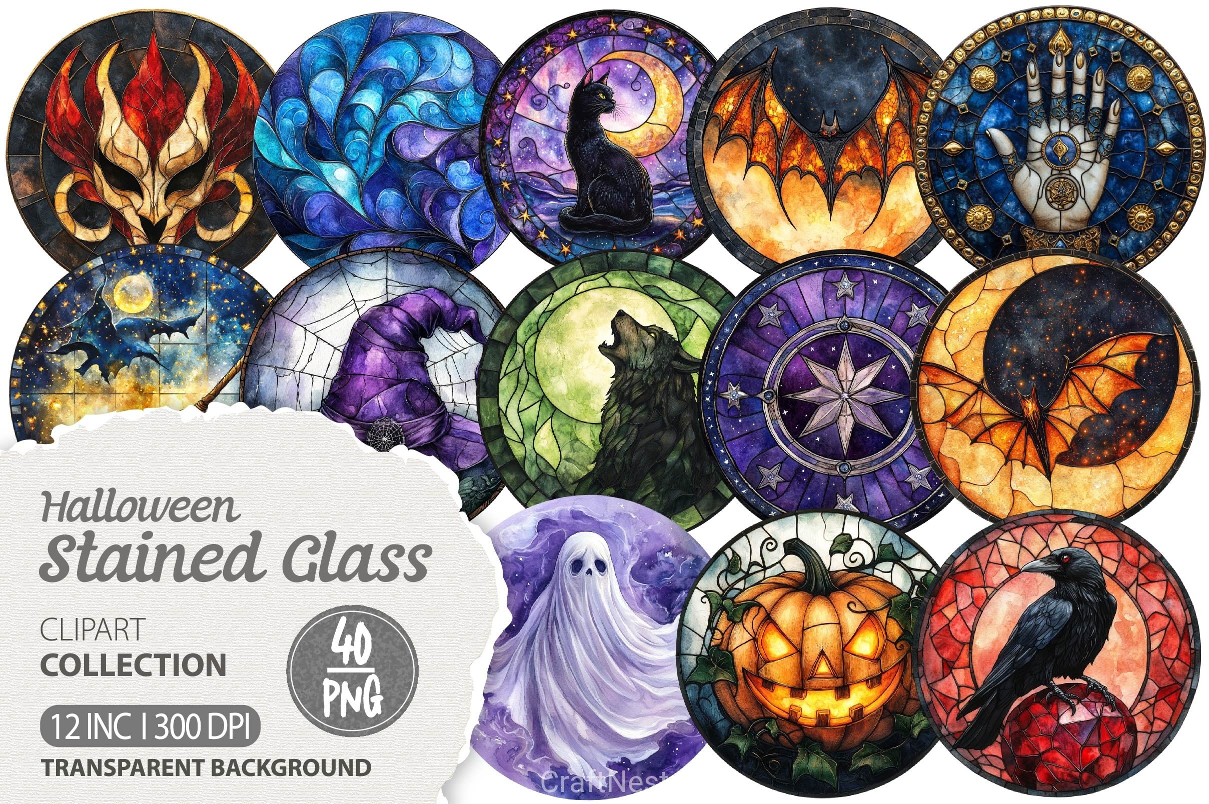 Halloween Stained Glass Clipart Bundle