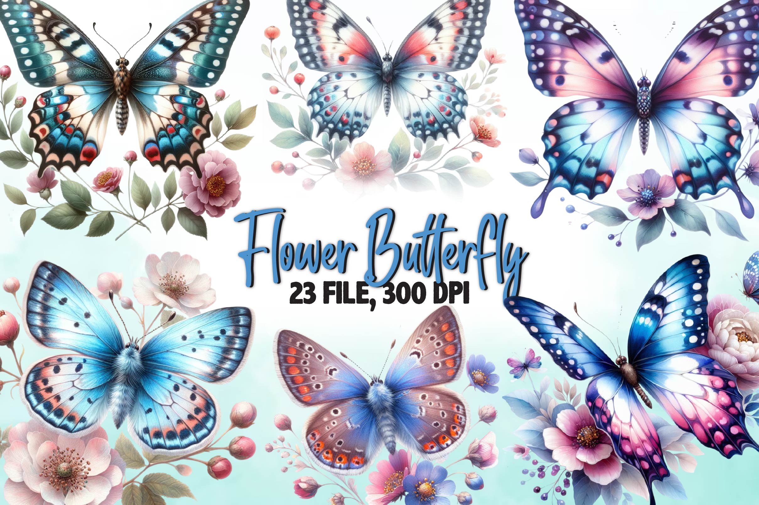 Retro Flower Butterfly Clipart Bundle