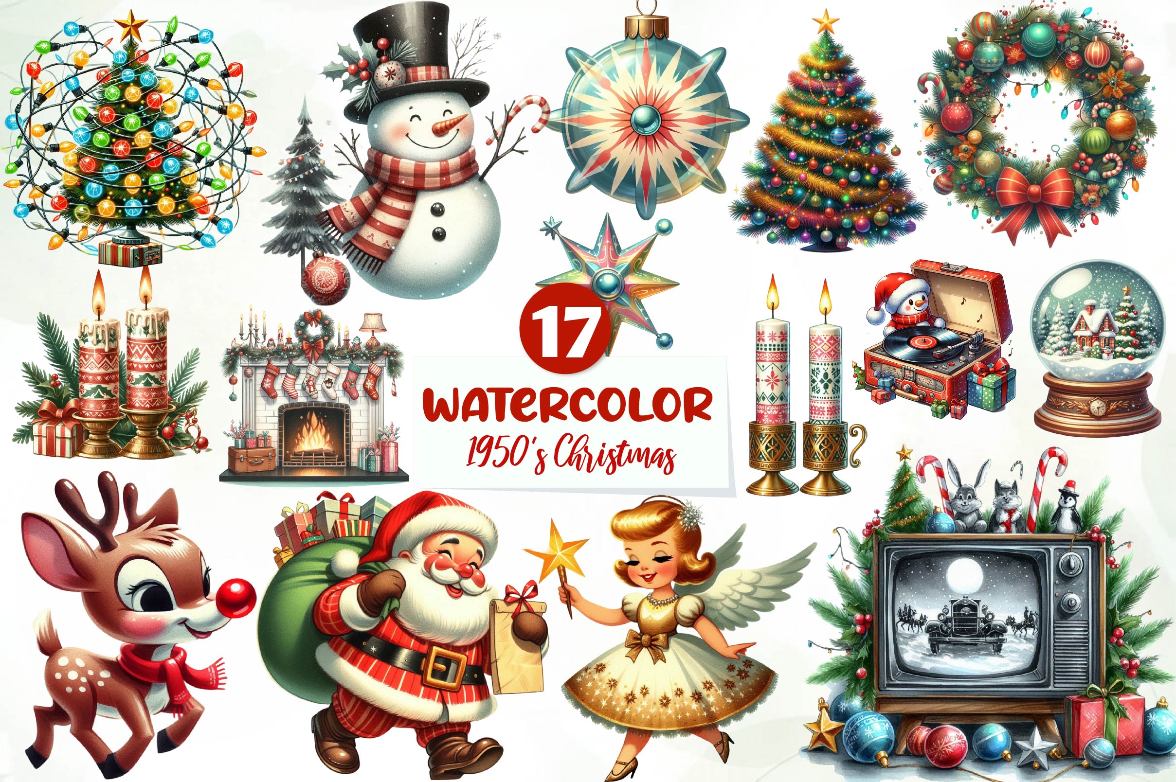 1950s Retro Christmas Clipart Bundle