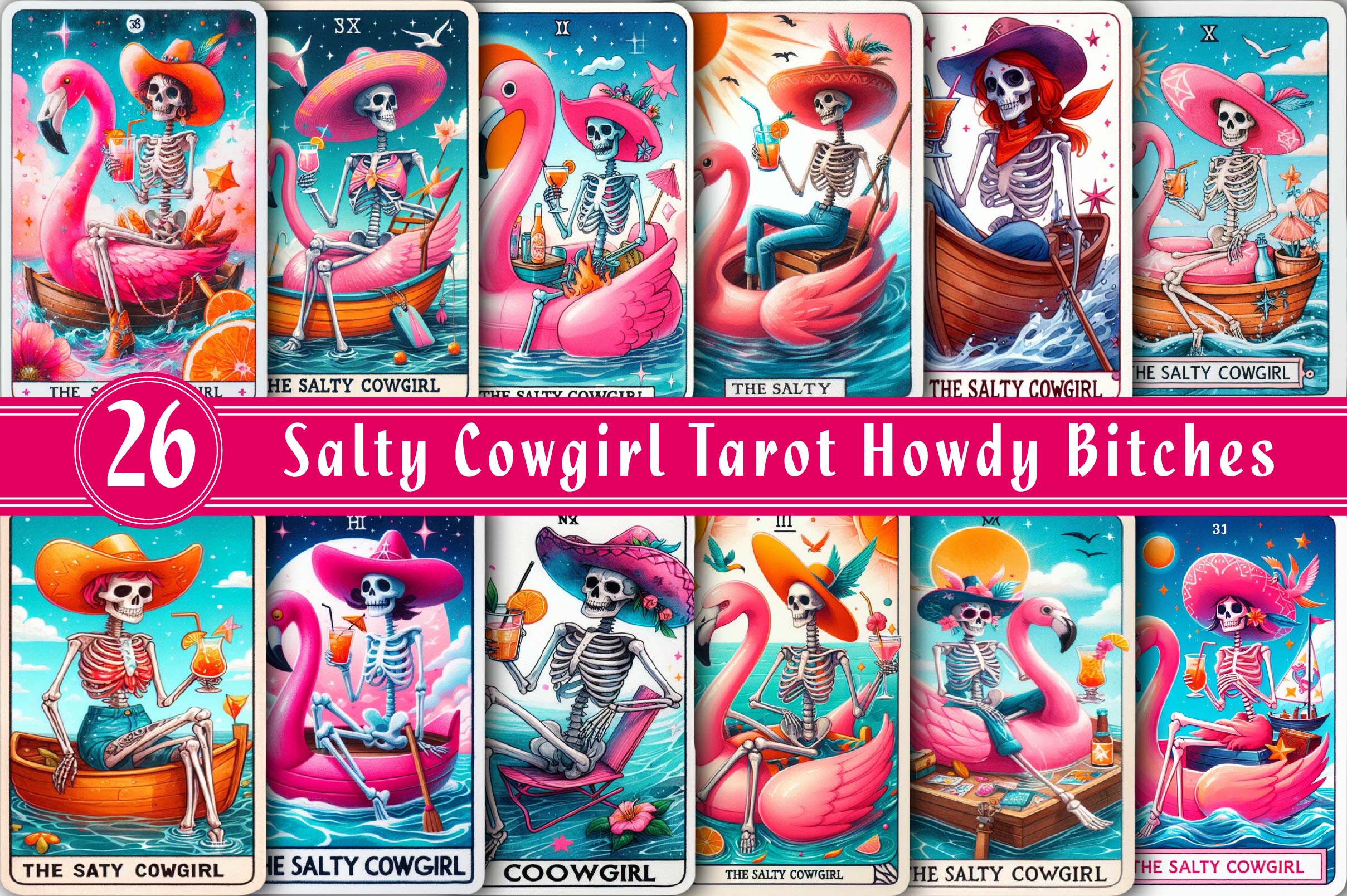 Salty Cowgirl Tarot Howdy Bitches Clipart Bundle