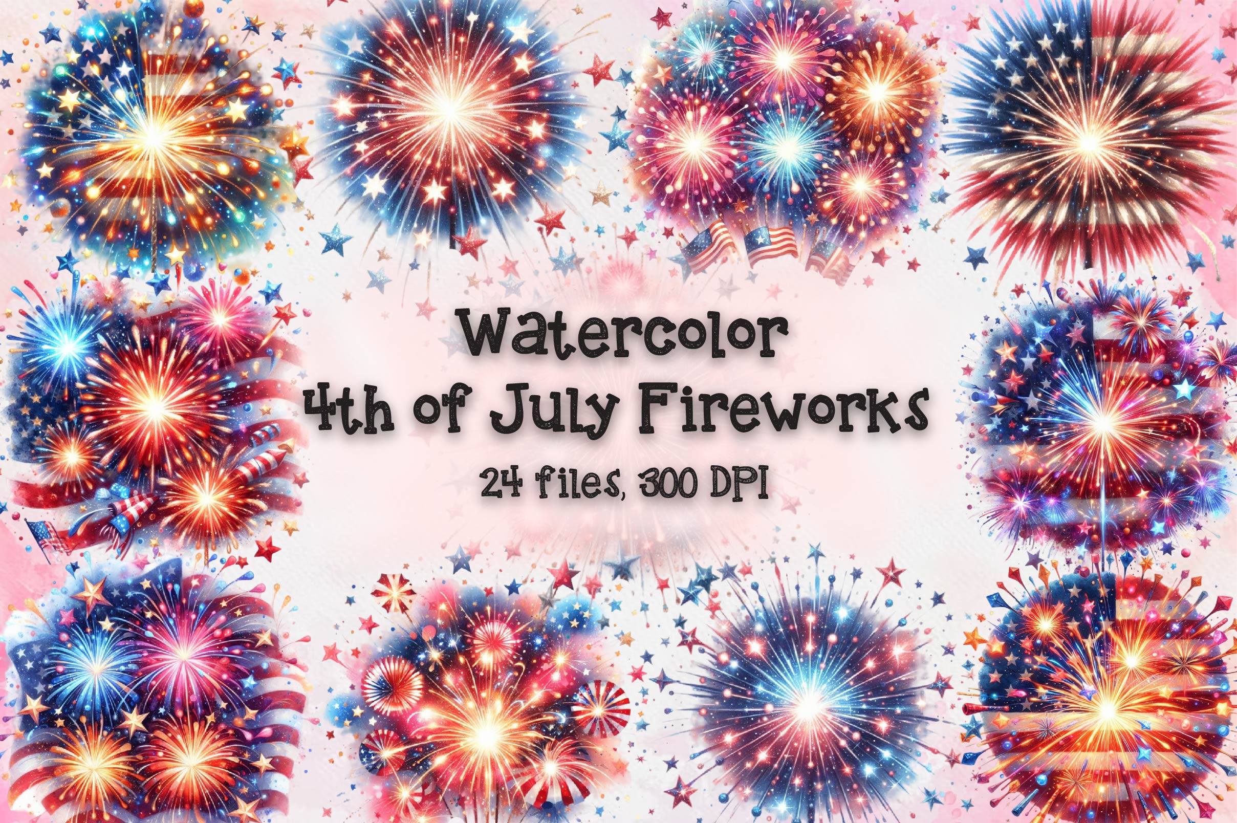4th Of July Fireworks Clipart Bundle