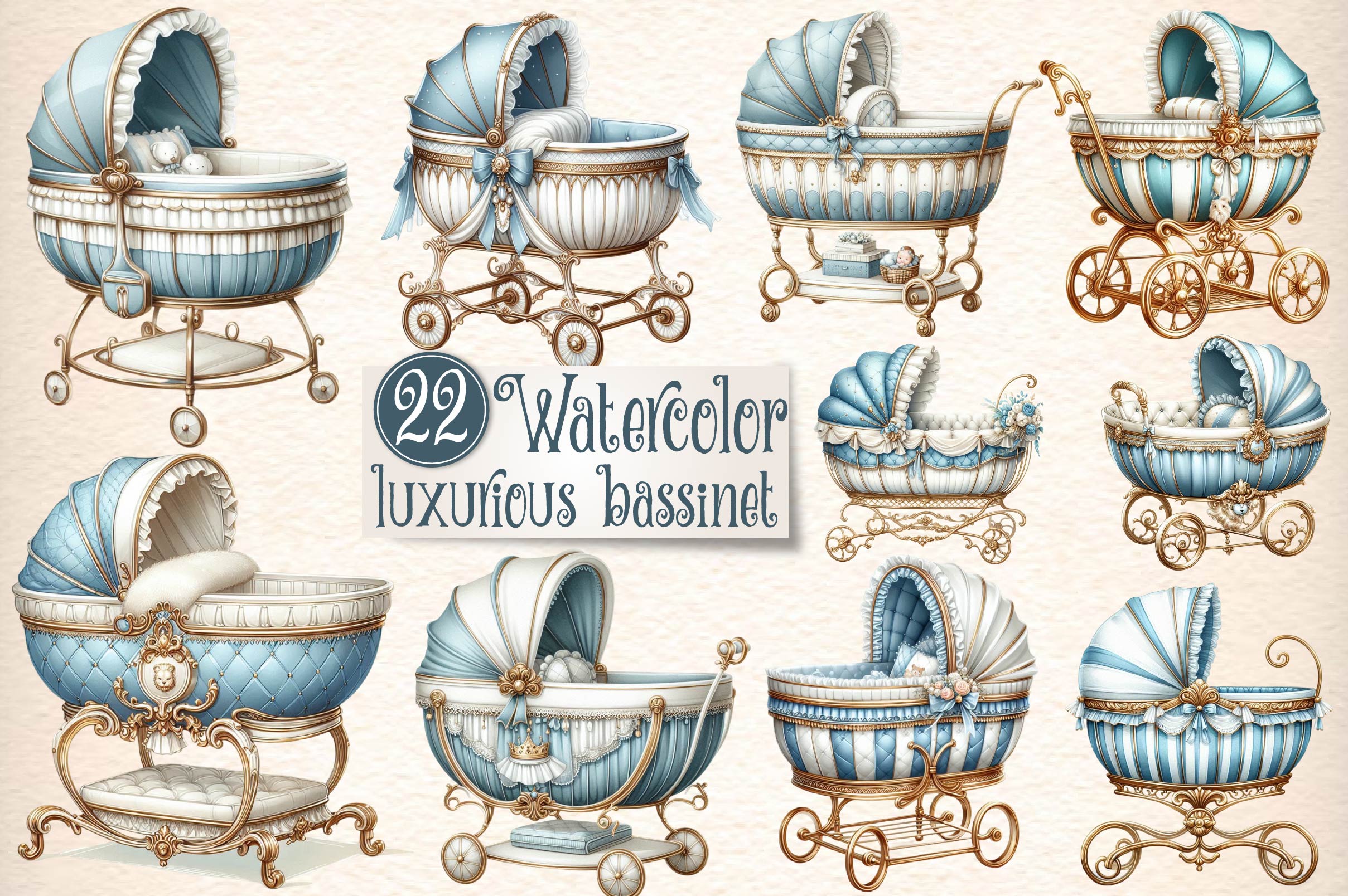 Baby Luxurious Bassinet Clipart Bundle