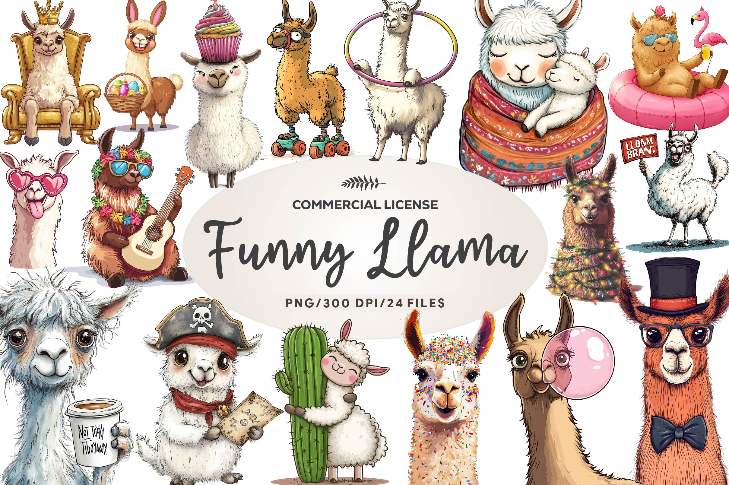 Quirky Funny Llama Clipart Bundle