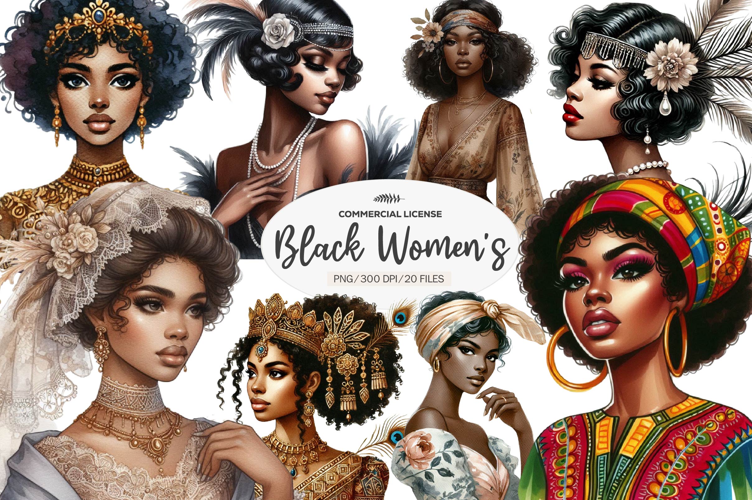 Vintage Black History Month Women's Clipart Bundle