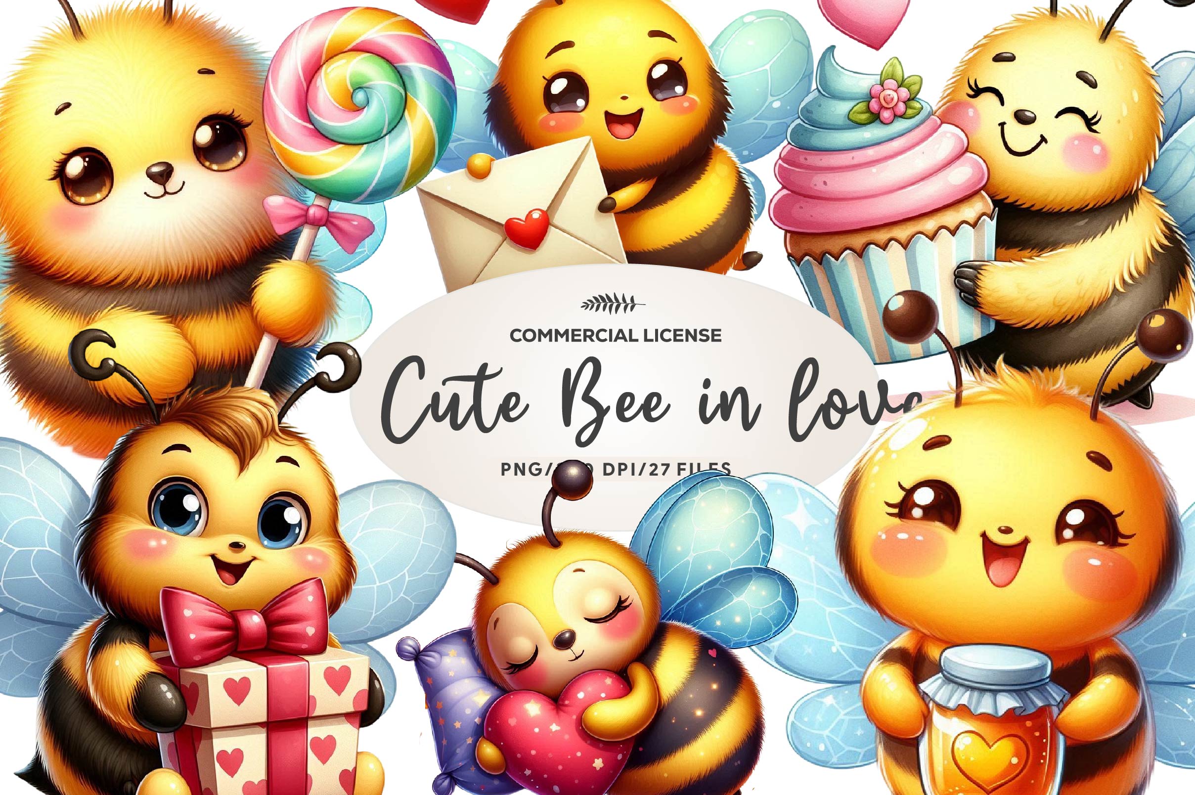 Cute Bee In Love Clipart Bundle